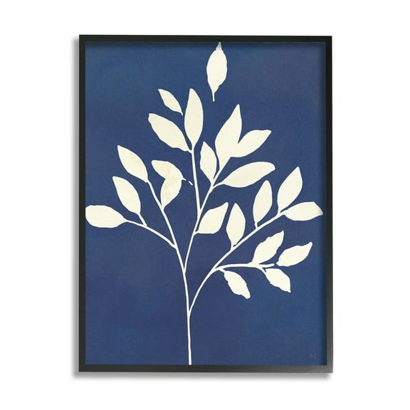 Stupell Industries Modern Leaf Sprig Botanical Abstract Stencil Shape Graphic Art Black Framed Art Print Wall Art, Design by Susan Jill