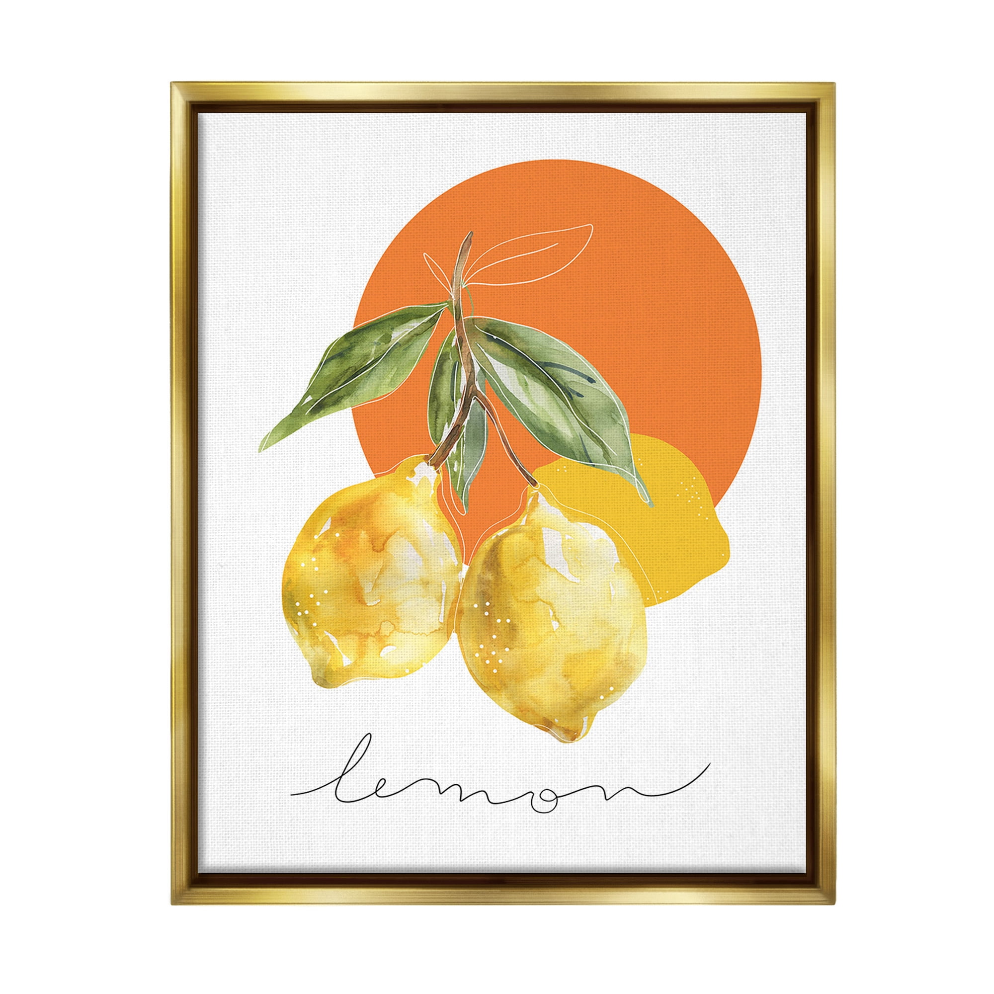 Stupell Industries Modern Lemons Branch Food & Beverage Painting Gold Floater Framed Canvas Art Print Wall Art, 25 x 31