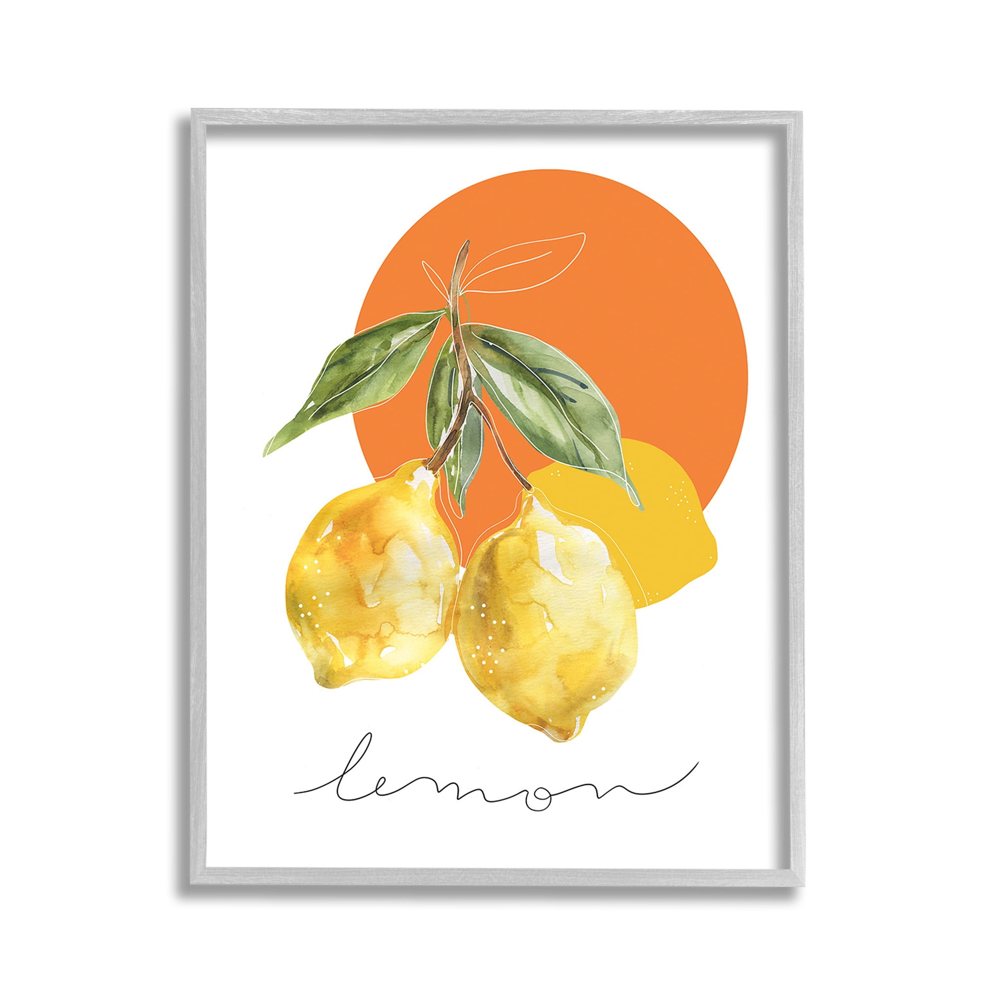 Stupell Industries Modern Lemons Branch Food & Beverage Painting Gray Framed Art Print Wall Art, 11 x 14