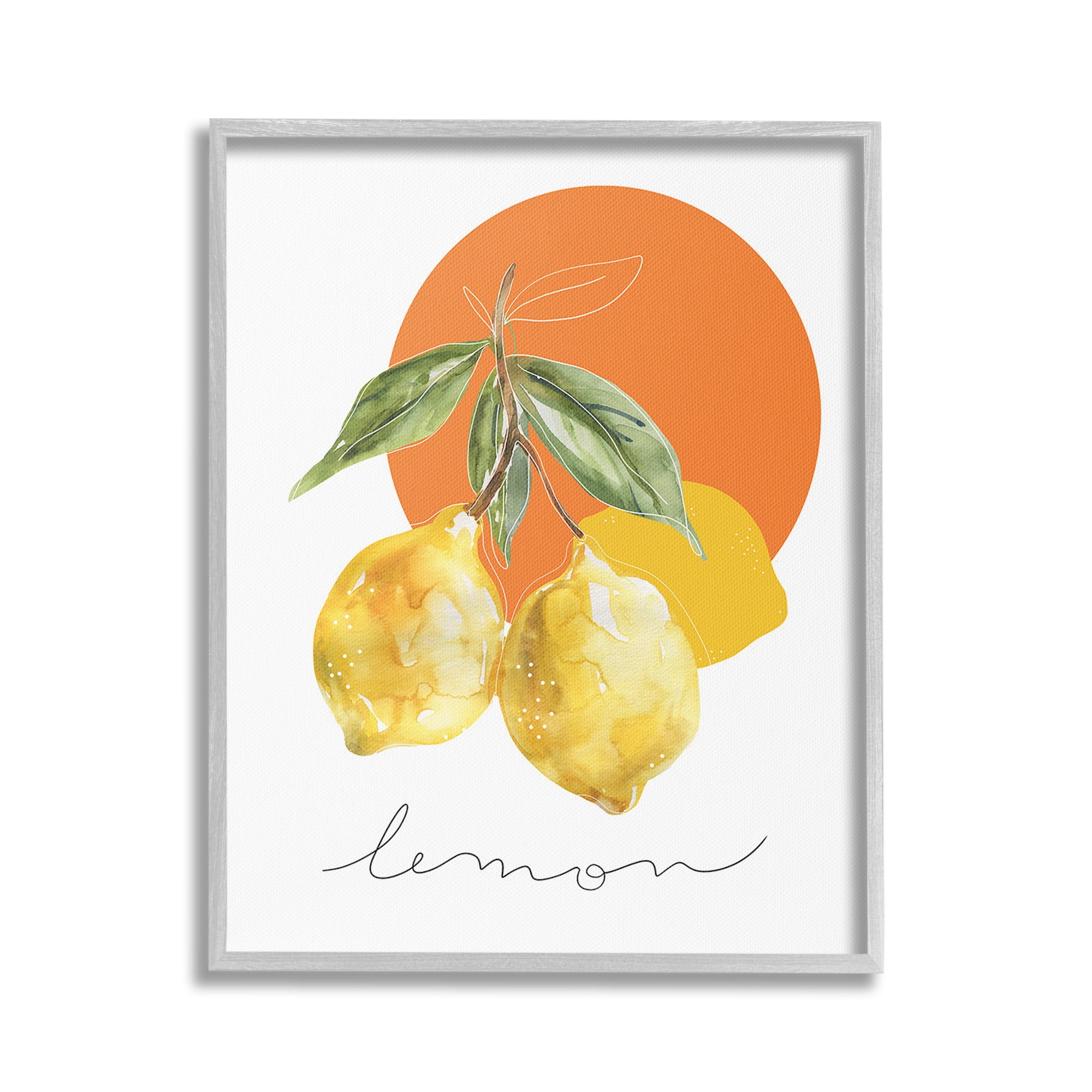 Stupell Industries Modern Lemons Branch Food & Beverage Painting Gray Framed Art Print Wall Art, 16 x 20