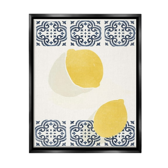 Stupell Industries Modern Lemons with Pattern Food & Beverage Painting Black Floater Framed Canvas Art Print Wall Art, 17 x 21