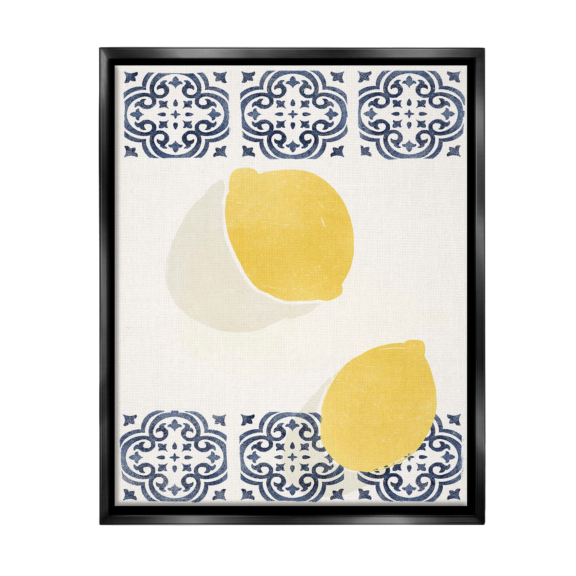 Stupell Industries Modern Lemons with Pattern Food & Beverage Painting Black Floater Framed Canvas Art Print Wall Art, 25 x 31