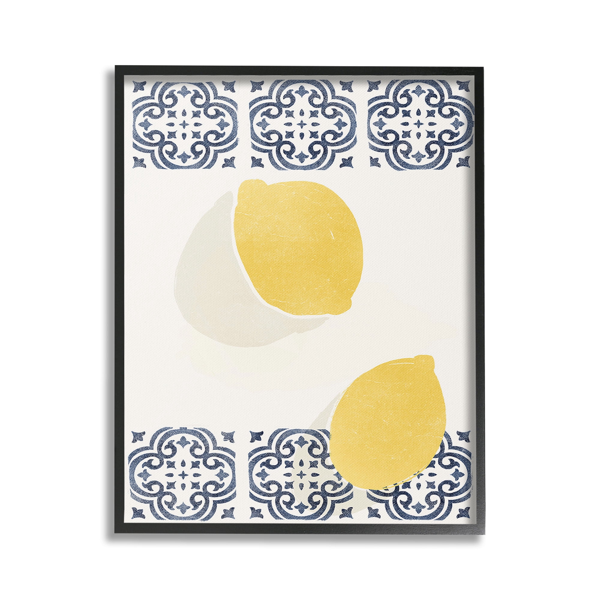 Stupell Industries Modern Lemons with Pattern Food & Beverage Painting Black Framed Art Print Wall Art, 24 x 30