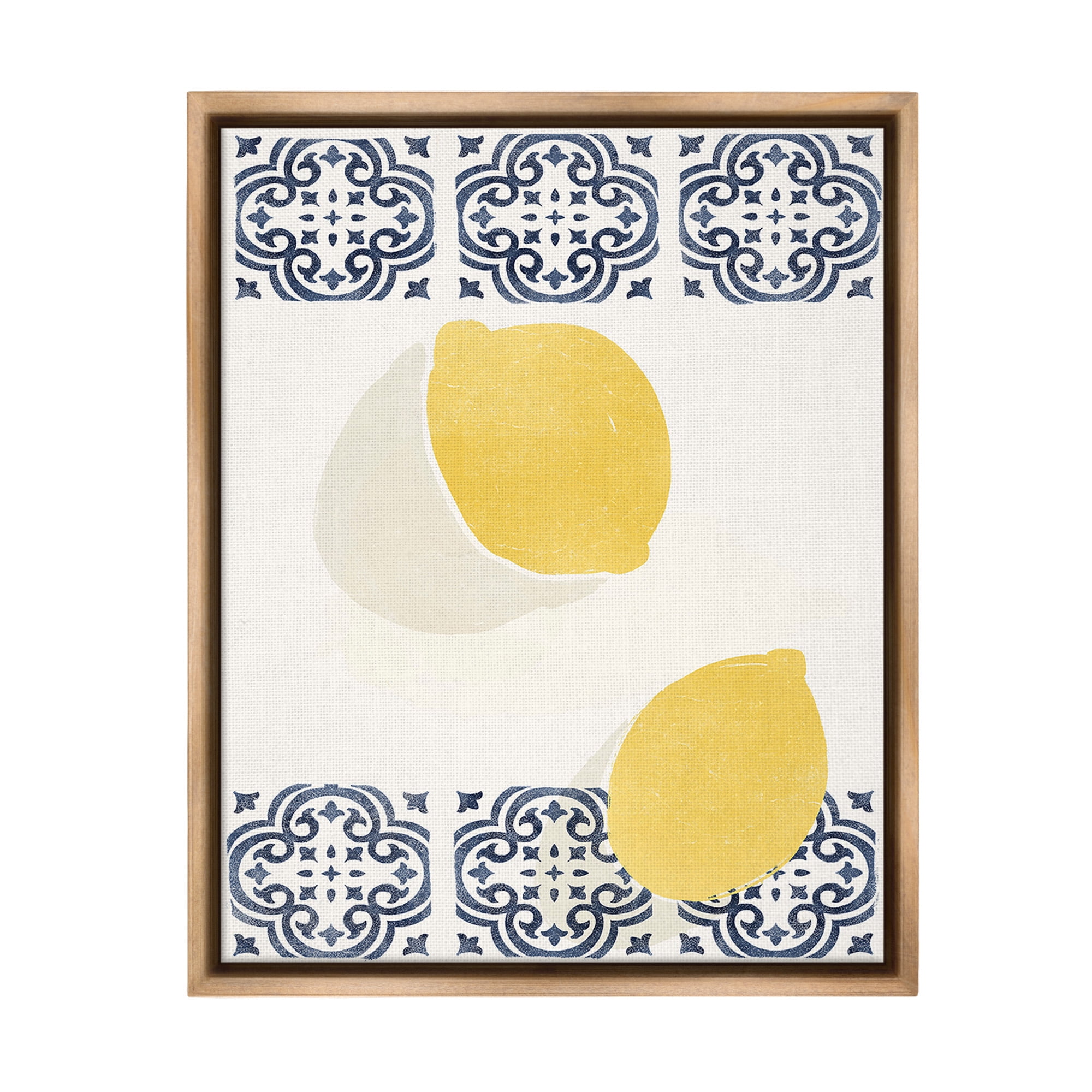 Stupell Industries Modern Lemons with Pattern Food & Beverage Painting Brown Floater Framed Canvas Art Print Wall Art, 25 x 31
