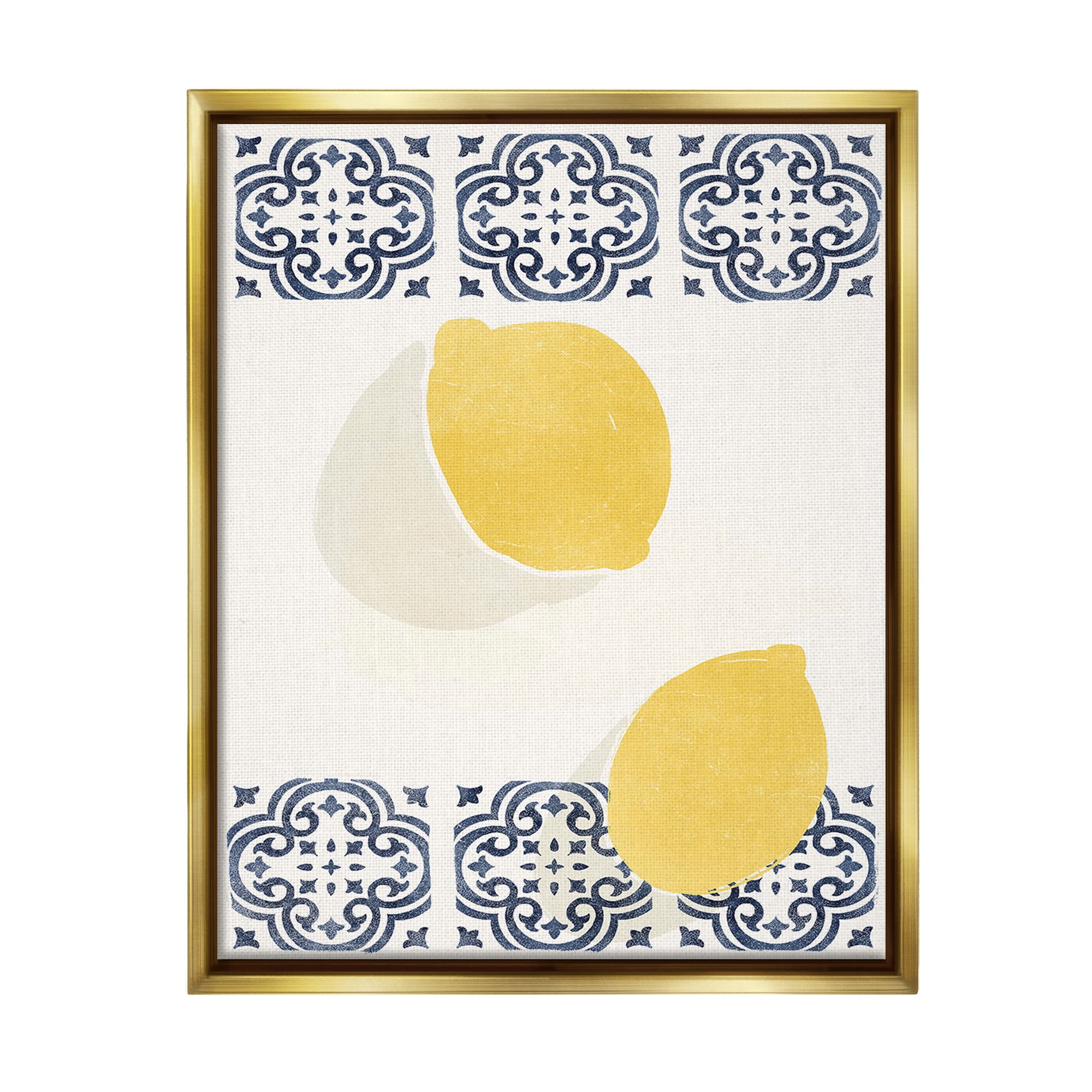 Stupell Industries Modern Lemons with Pattern Food & Beverage Painting Gold Floater Framed Canvas Art Print Wall Art, 17 x 21