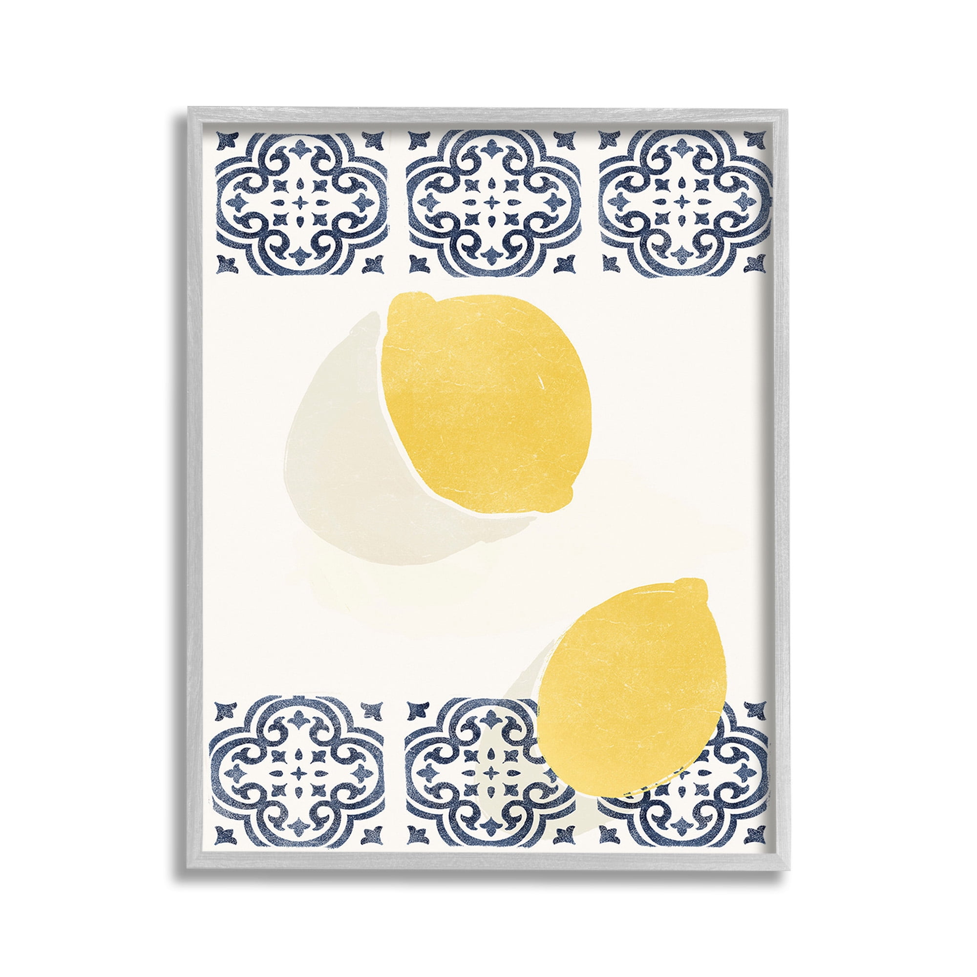 Stupell Industries Modern Lemons with Pattern Food & Beverage Painting Gray Framed Art Print Wall Art, 11 x 14