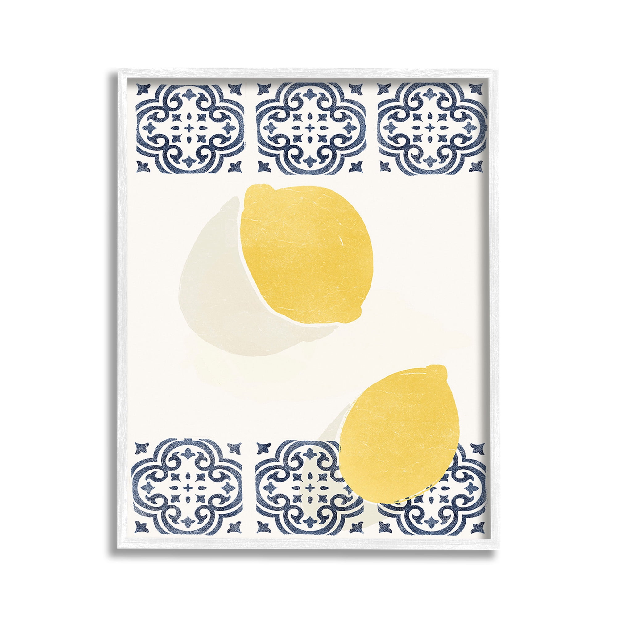 Stupell Industries Modern Lemons with Pattern Food & Beverage Painting White Framed Art Print Wall Art, 11 x 14