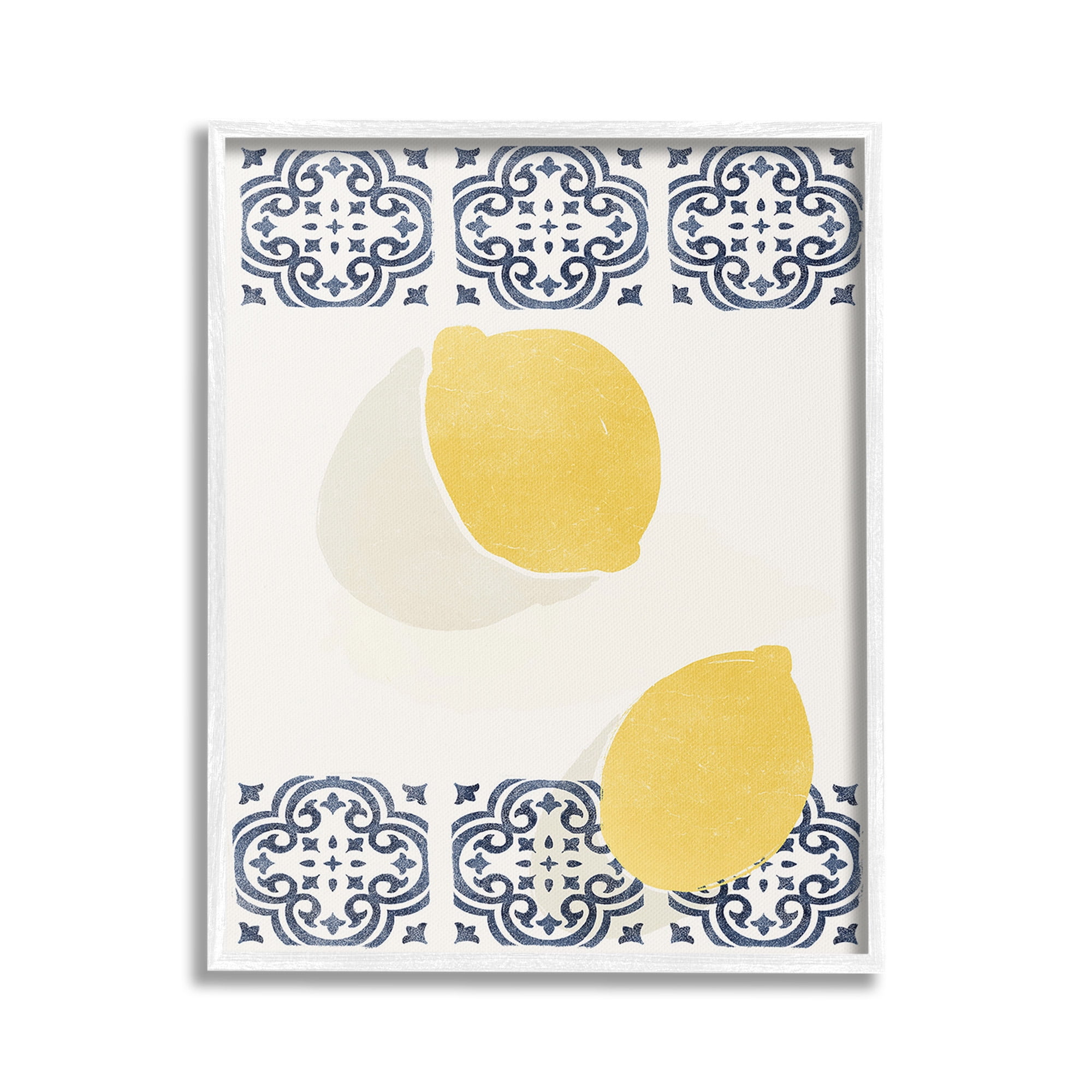 Stupell Industries Modern Lemons with Pattern Food & Beverage Painting White Framed Art Print Wall Art, 24 x 30