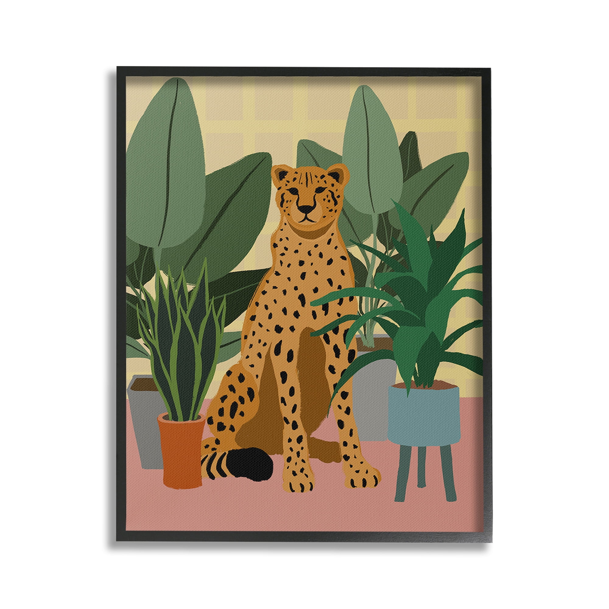 Stupell Industries Modern Leopard & Plants Animals & Insects Painting Black Framed Art Print Wall Art, 24 x 30