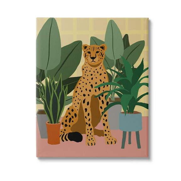 Stupell Industries Modern Leopard & Plants Animals & Insects Painting Gallery Wrapped Canvas Art Print Wall Art, 16 x 20