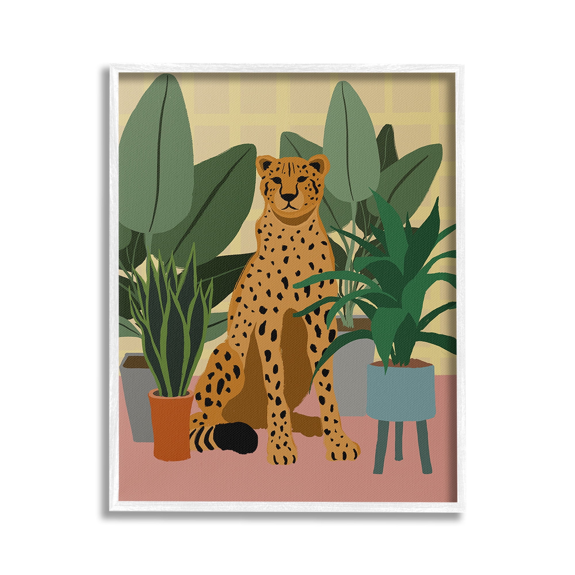 Stupell Industries Modern Leopard & Plants Animals & Insects Painting White Framed Art Print Wall Art, 24 x 30