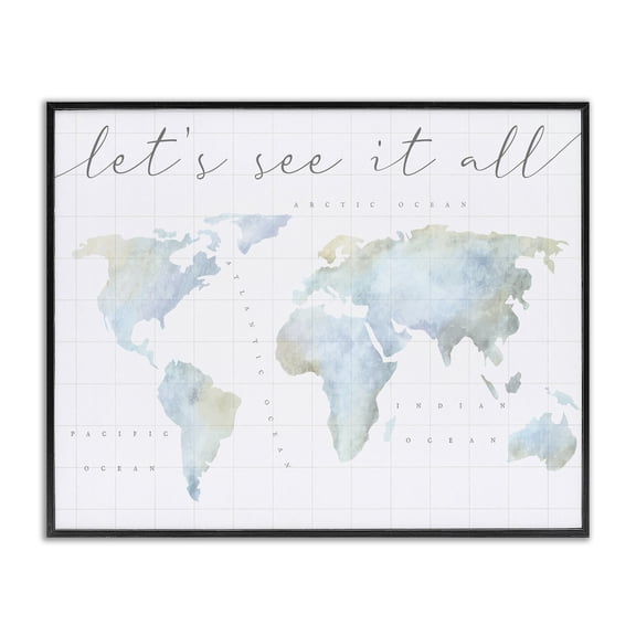 Stupell Industries Modern Let's See It All World Map Black Framed Giclee Art, 14 x 11, by Lil' Rue