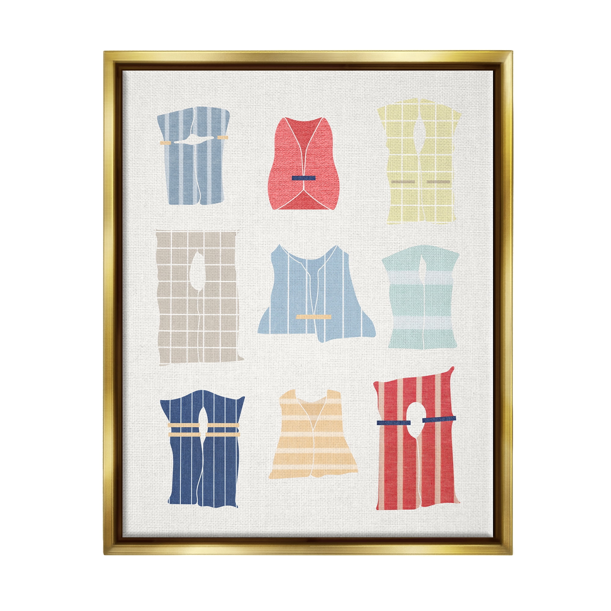 Stupell Industries Modern Life Jackets Beauty & Fashion Painting Gold Floater Framed Canvas Art Print Wall Art, 25 x 31