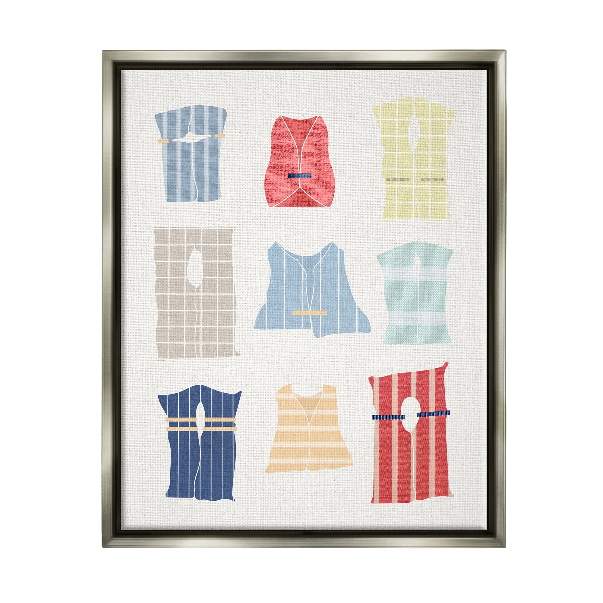 Stupell Industries Modern Life Jackets Beauty & Fashion Painting Gray Floater Framed Canvas Art Print Wall Art, 17 x 21