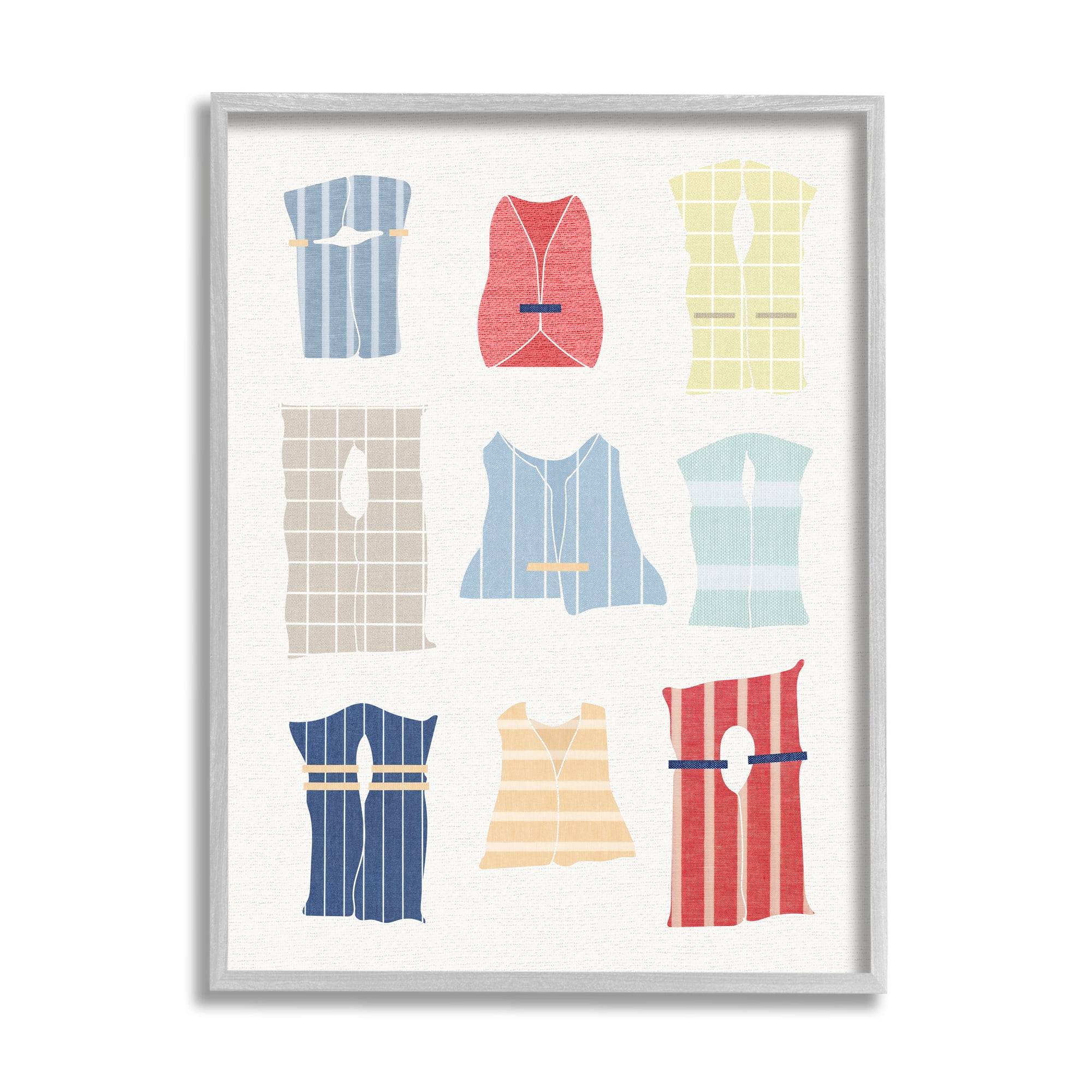 Stupell Industries Modern Life Jackets Beauty & Fashion Painting Gray Framed Art Print Wall Art, 24 x 30