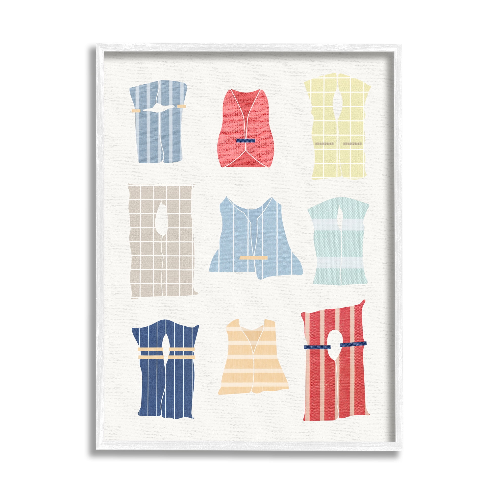 Stupell Industries Modern Life Jackets Beauty & Fashion Painting White Framed Art Print Wall Art, 16 x 20