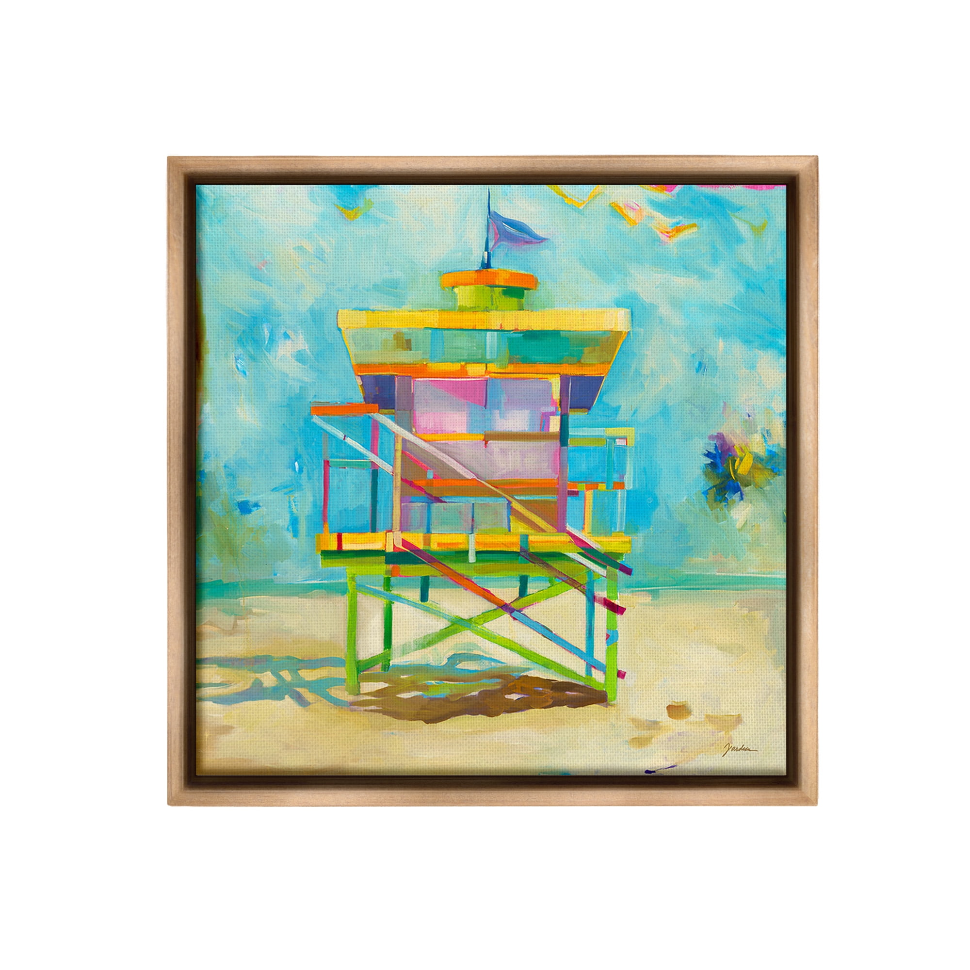 Stupell Industries Modern Lifeguard Hut Abstract Painting Brown Floater Framed Canvas Art Print Wall Art, 25 x 25