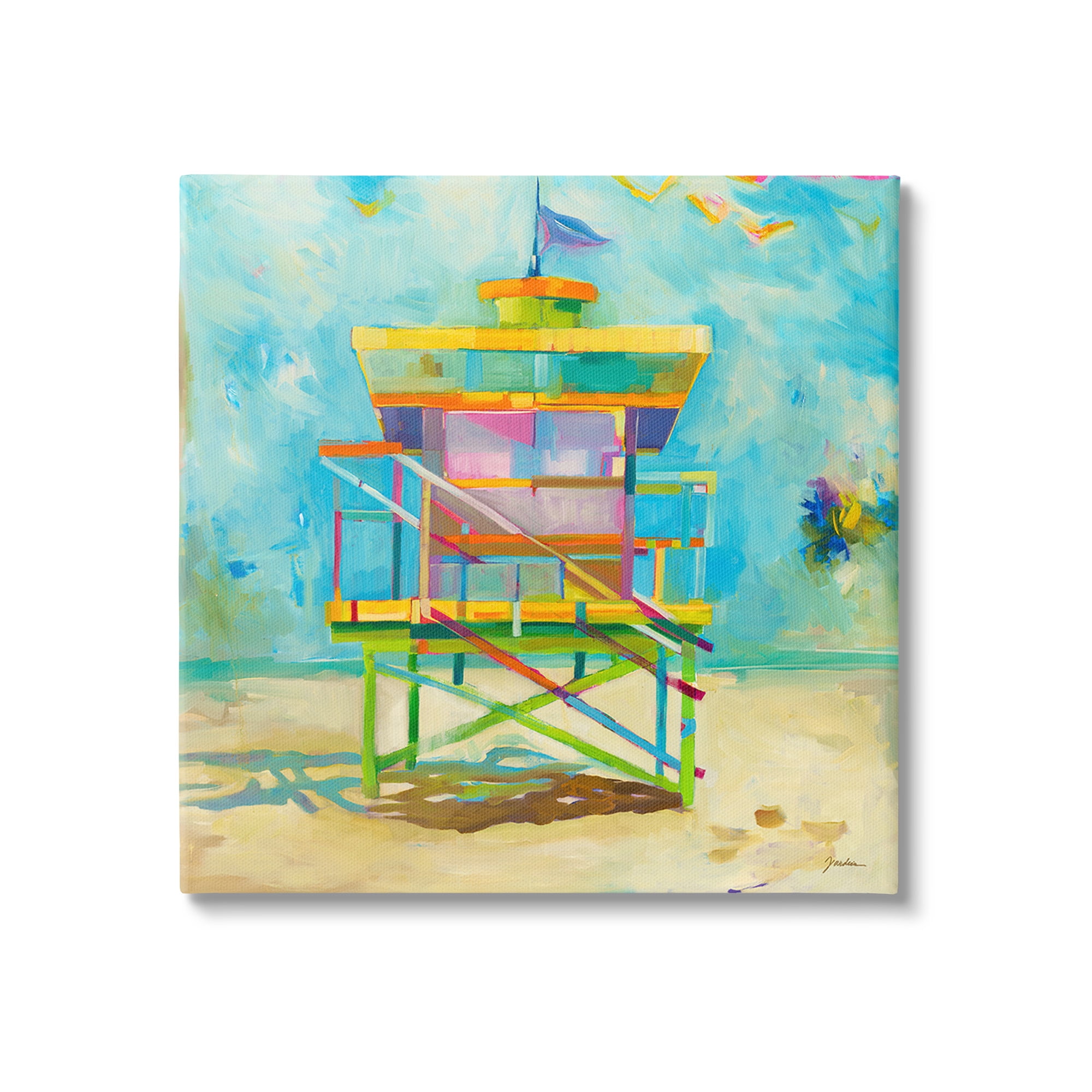 Stupell Industries Modern Lifeguard Hut Abstract Painting Gallery Wrapped Canvas Art Print Wall Art, 30 x 30