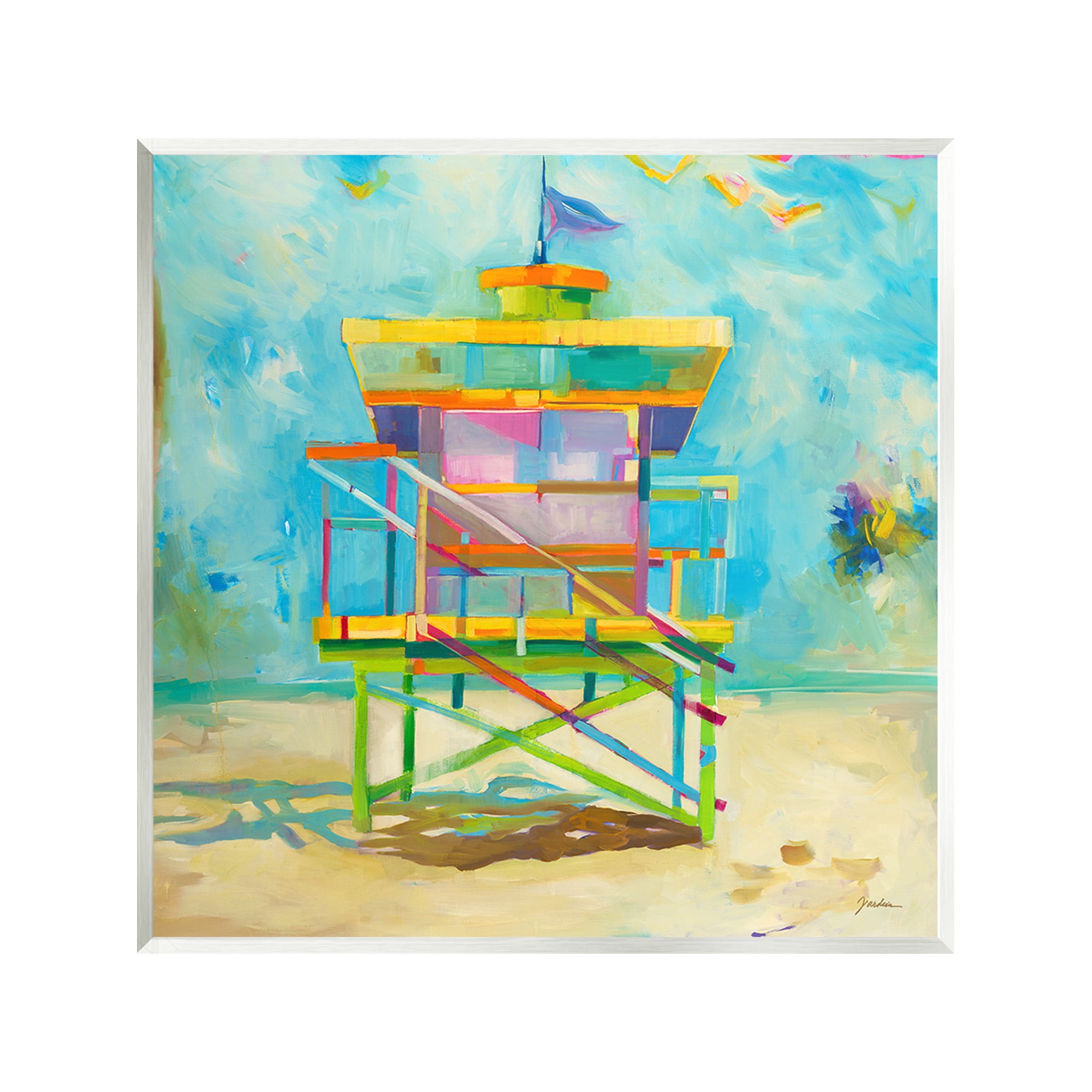 Stupell Industries Modern Lifeguard Hut Abstract Painting Unframed Art Print Wall Art, 12 x 12