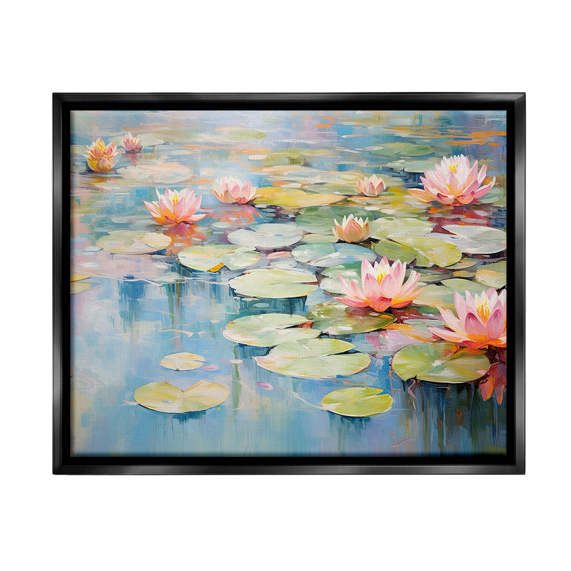 Stupell Industries Modern Lily Pad Painting Landscape Painting Black Floater Framed Canvas Art Print Wall Art, 31 x 25