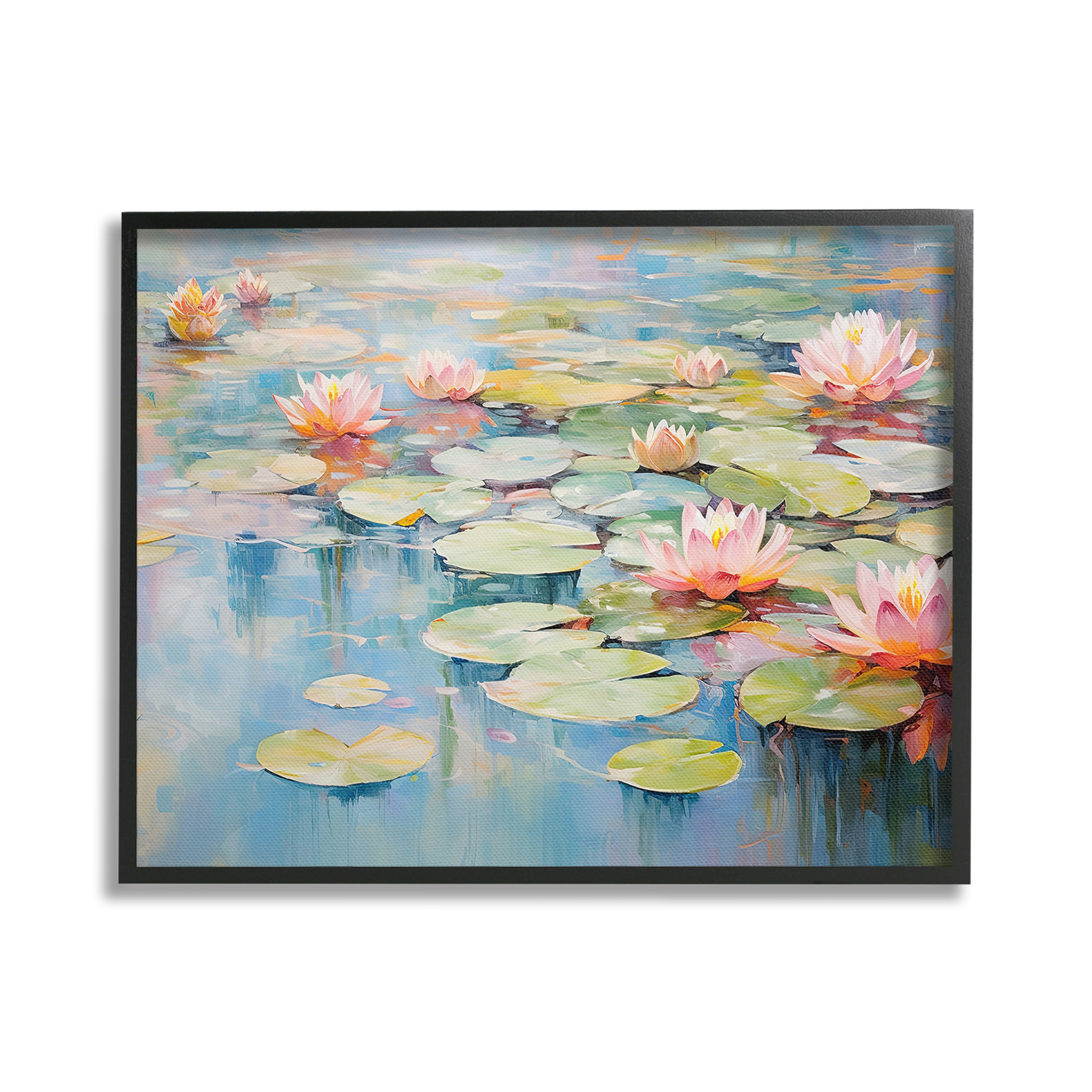 Stupell Industries Modern Lily Pad Painting Landscape Painting Black Framed Art Print Wall Art, 30 x 24