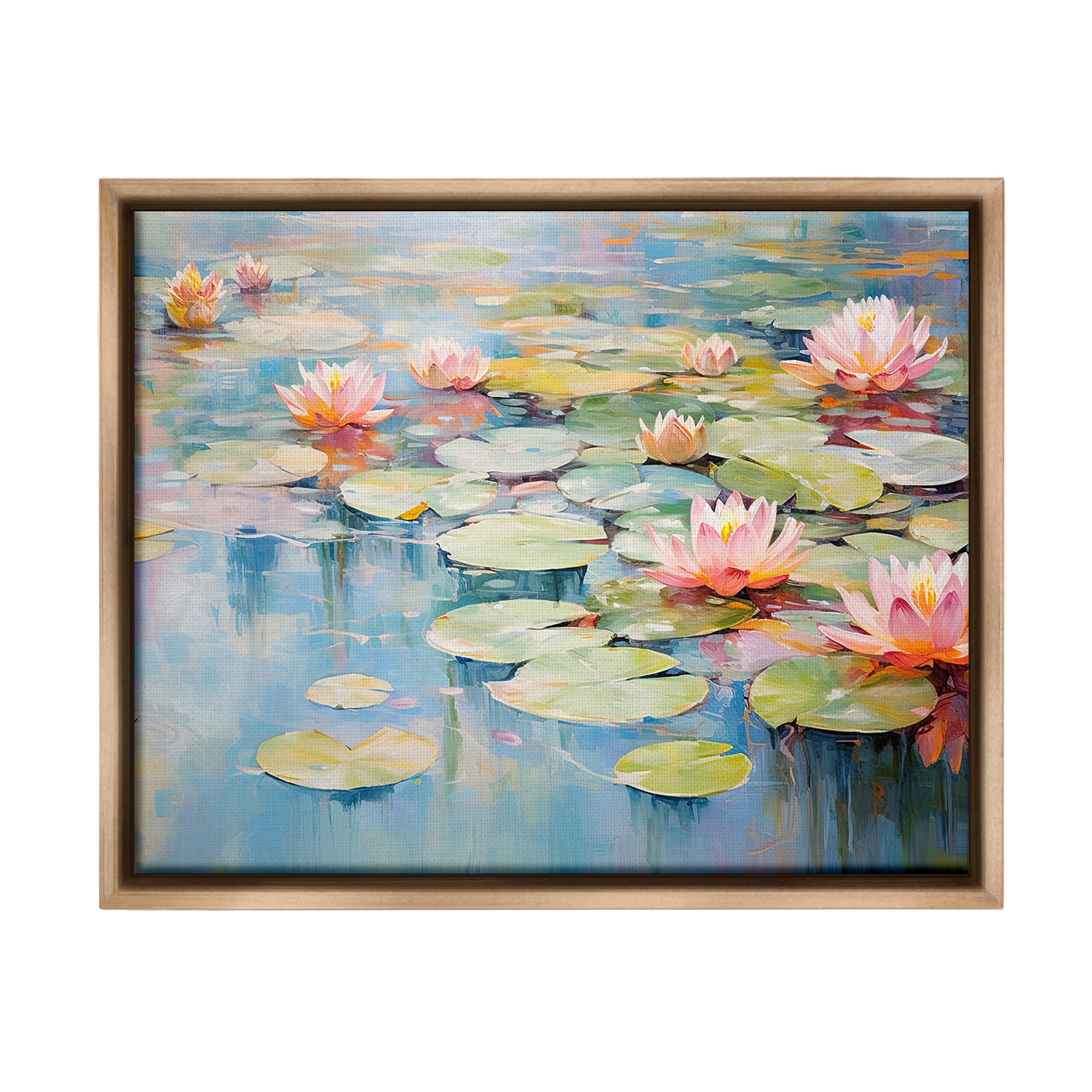 Stupell Industries Modern Lily Pad Painting Landscape Painting Brown Floater Framed Canvas Art Print Wall Art, 31 x 25