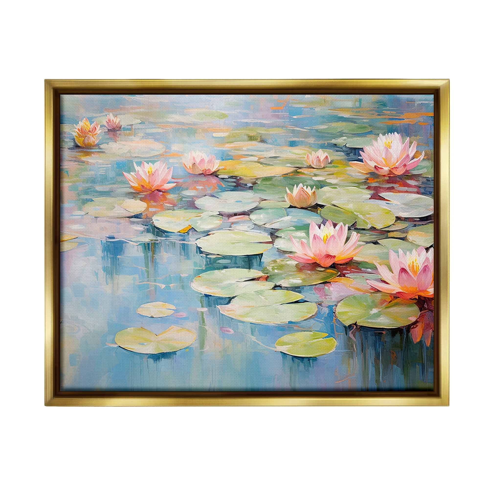 Stupell Industries Modern Lily Pad Painting Landscape Painting Gold Floater Framed Canvas Art Print Wall Art, 31 x 25