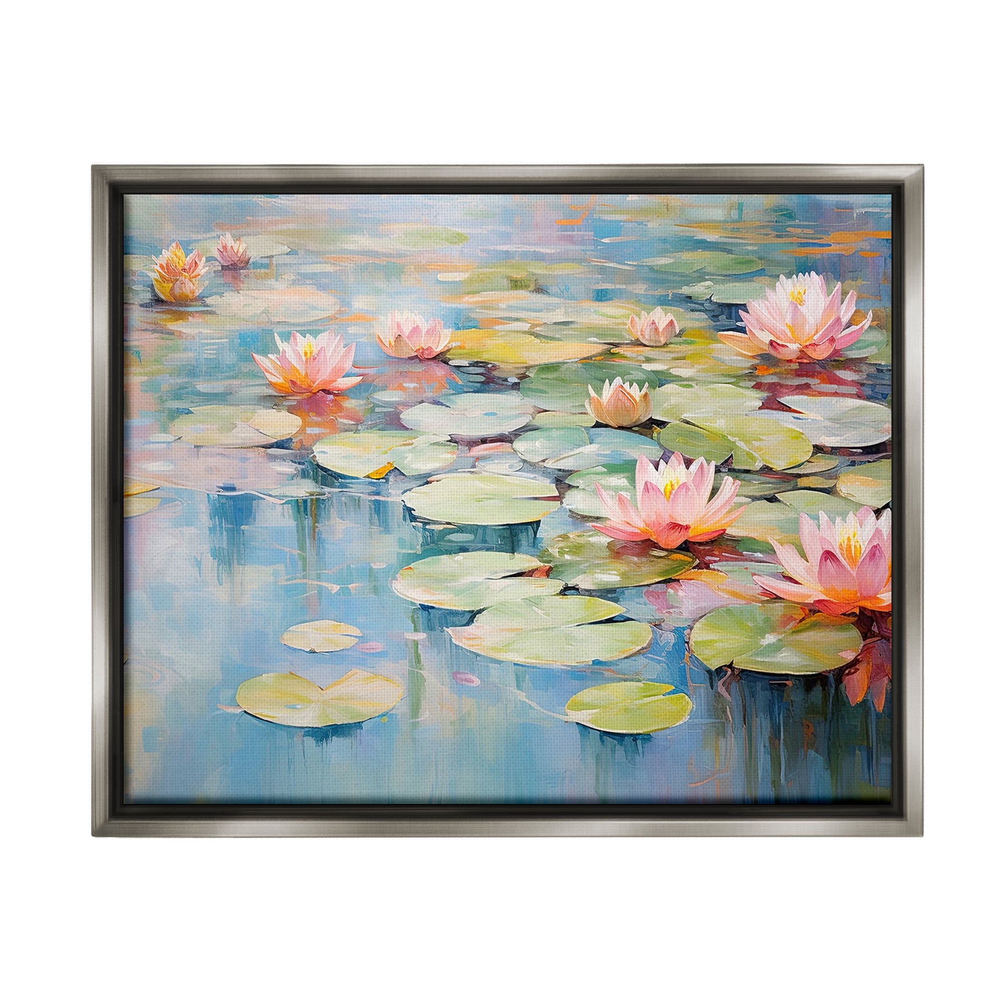 Stupell Industries Modern Lily Pad Painting Landscape Painting Gray Floater Framed Canvas Art Print Wall Art, 31 x 25