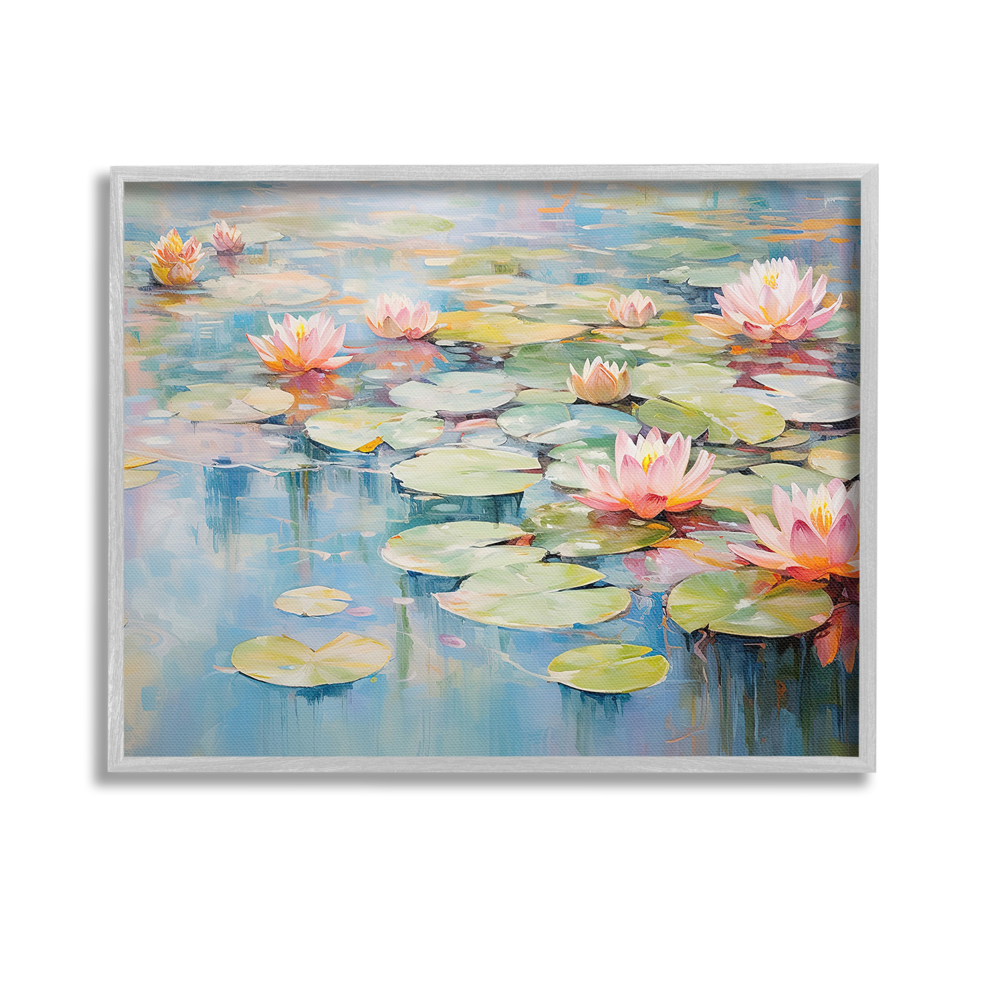 Stupell Industries Modern Lily Pad Painting Landscape Painting Gray Framed Art Print Wall Art, 14 x 11