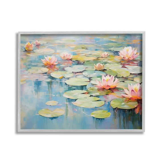 Stupell Industries Modern Lily Pad Painting Landscape Painting Gray Framed Art Print Wall Art, 20 x 16