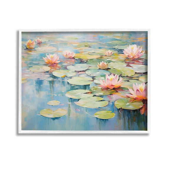Stupell Industries Modern Lily Pad Painting Landscape Painting White Framed Art Print Wall Art, 14 x 11