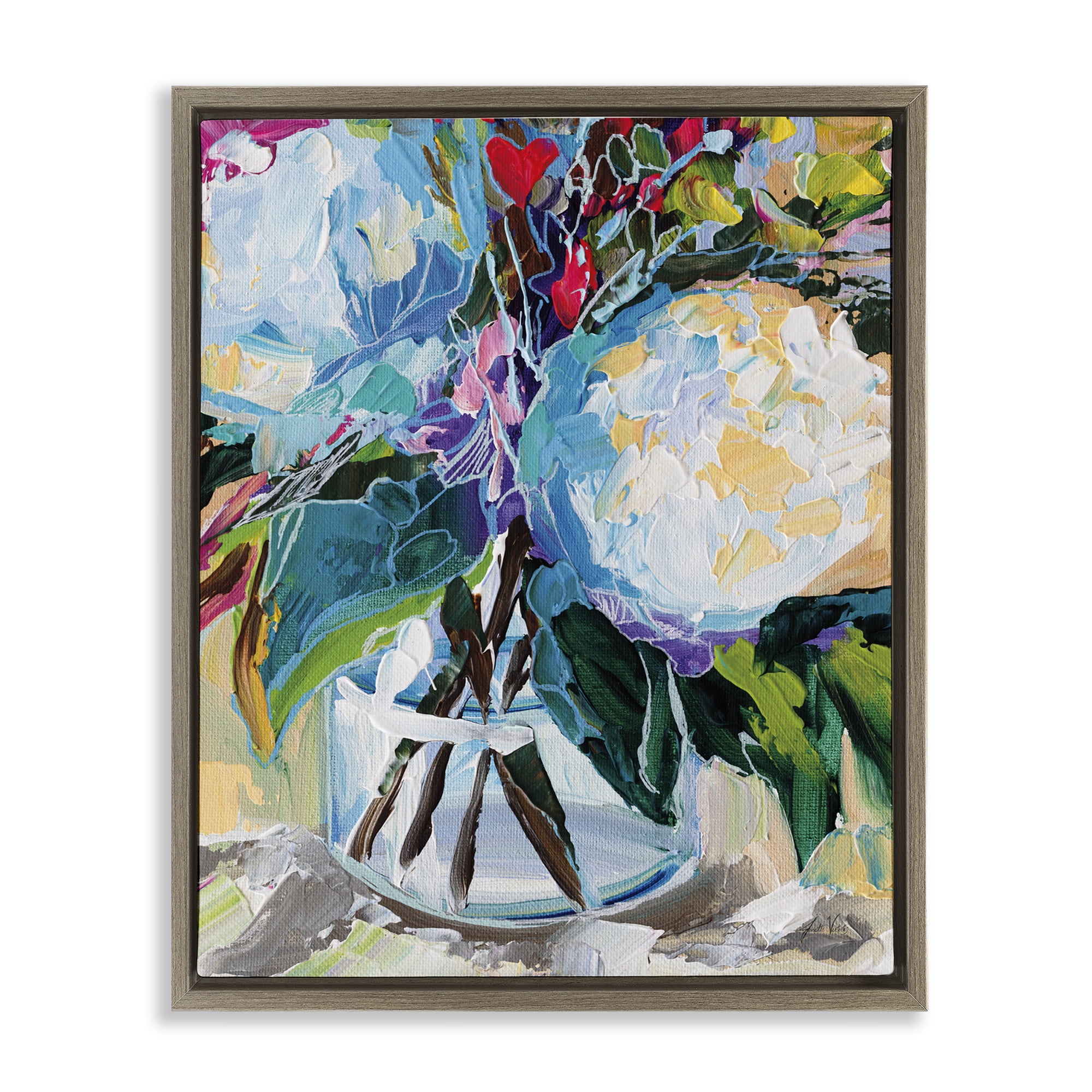 Stupell Industries Modern Lined Bouquet Plants & Flowers Painting Brown Floater Framed Canvas Art Print Wall Art, 17 x 21