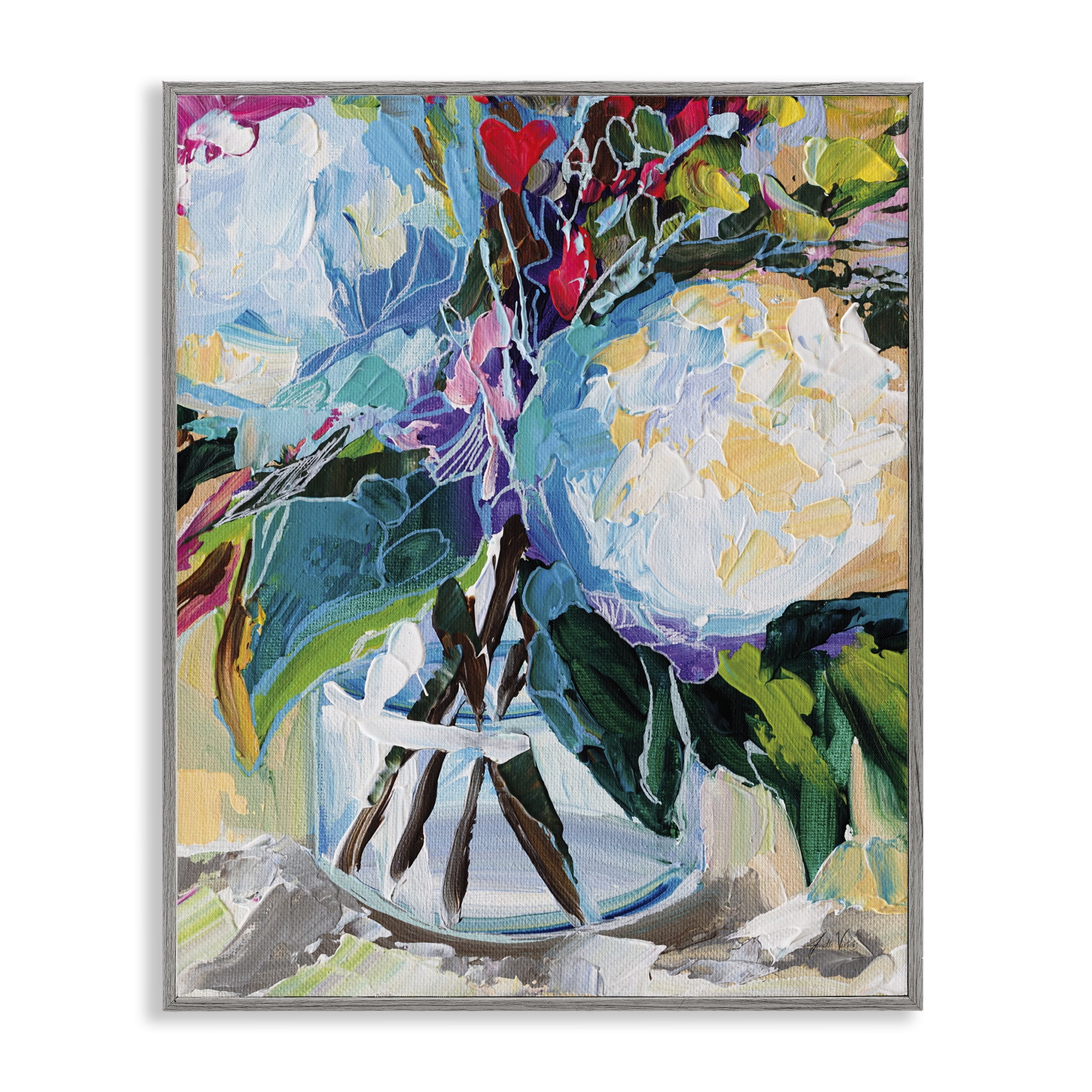 Stupell Industries Modern Lined Bouquet Plants & Flowers Painting Gray Framed Art Print Wall Art, 16 x 20