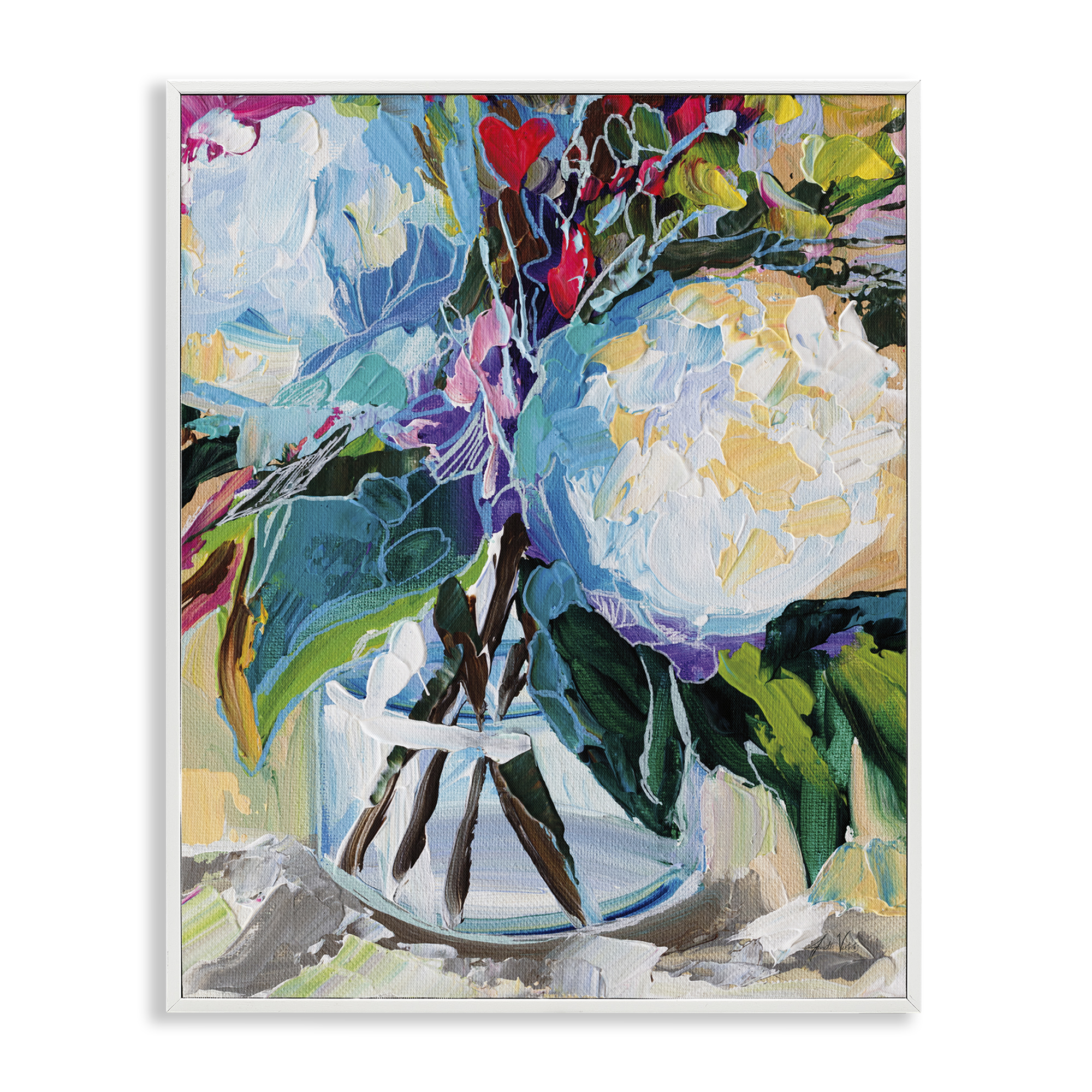 Stupell Industries Modern Lined Bouquet Plants & Flowers Painting White Framed Art Print Wall Art, 16 x 20