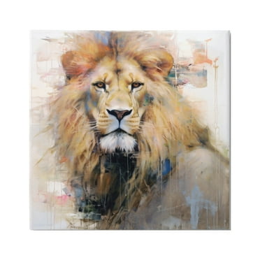 Stupell Industries Modern Lion Portrait Animals & Insects Painting Gallery Wrapped Canvas Art Print Wall Art, 17 x 17
