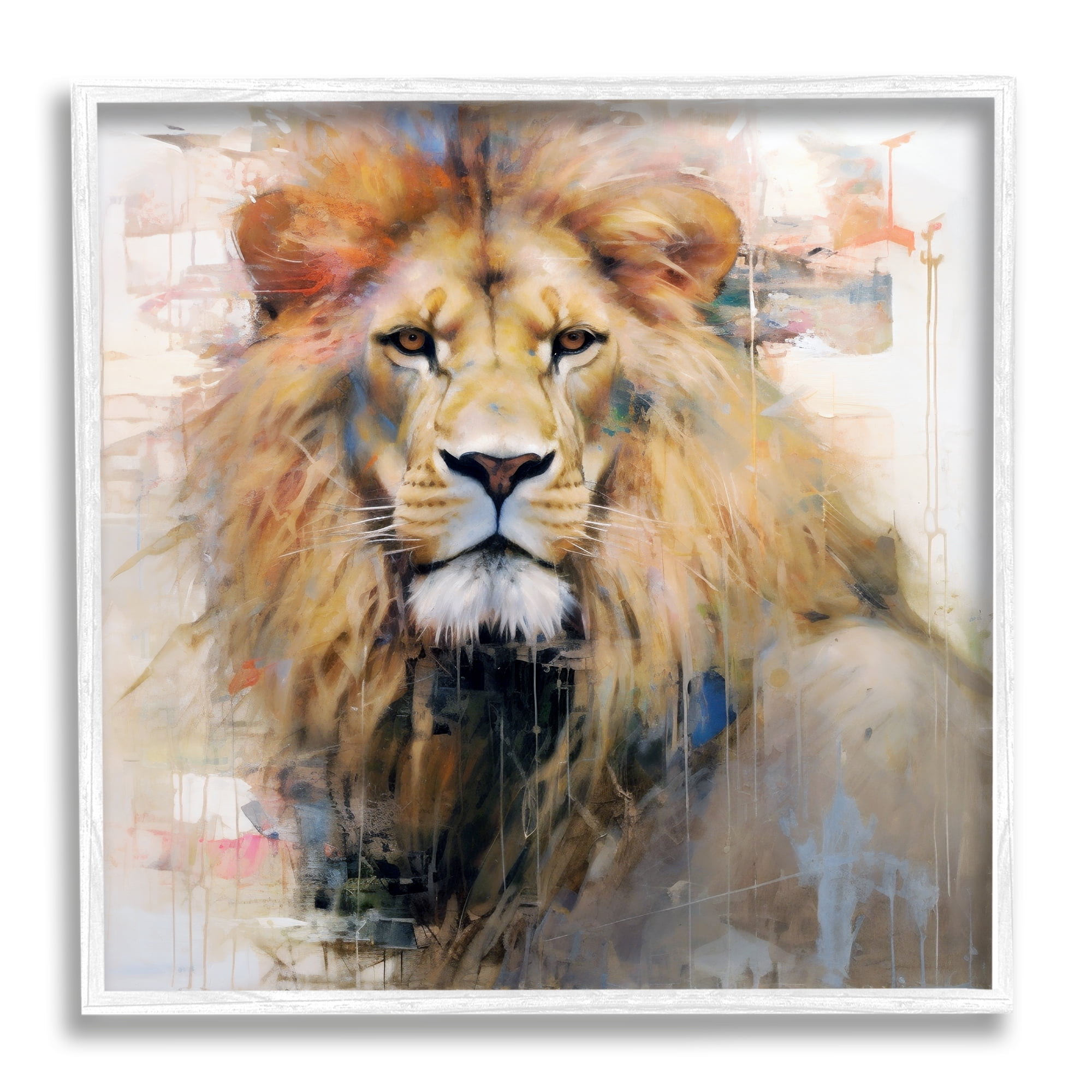 Stupell Industries Modern Lion Portrait Animals & Insects Painting White Framed Art Print Wall Art, 24 x 24