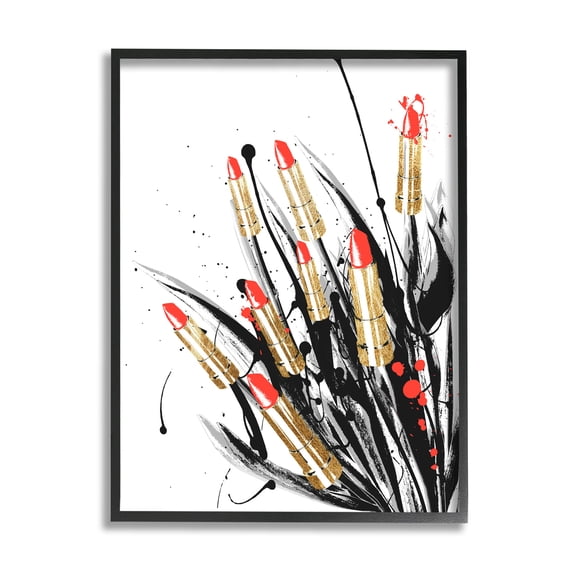 Stupell Industries Modern Lipstick Abstract Forms Graphic Art Black Framed Art Print Wall Art, Design by Lil' Rue