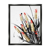 Stupell Industries Modern Lipstick Abstract Forms Graphic Art Jet Black Floating Framed Canvas Print Wall Art, Design by Lil' Rue
