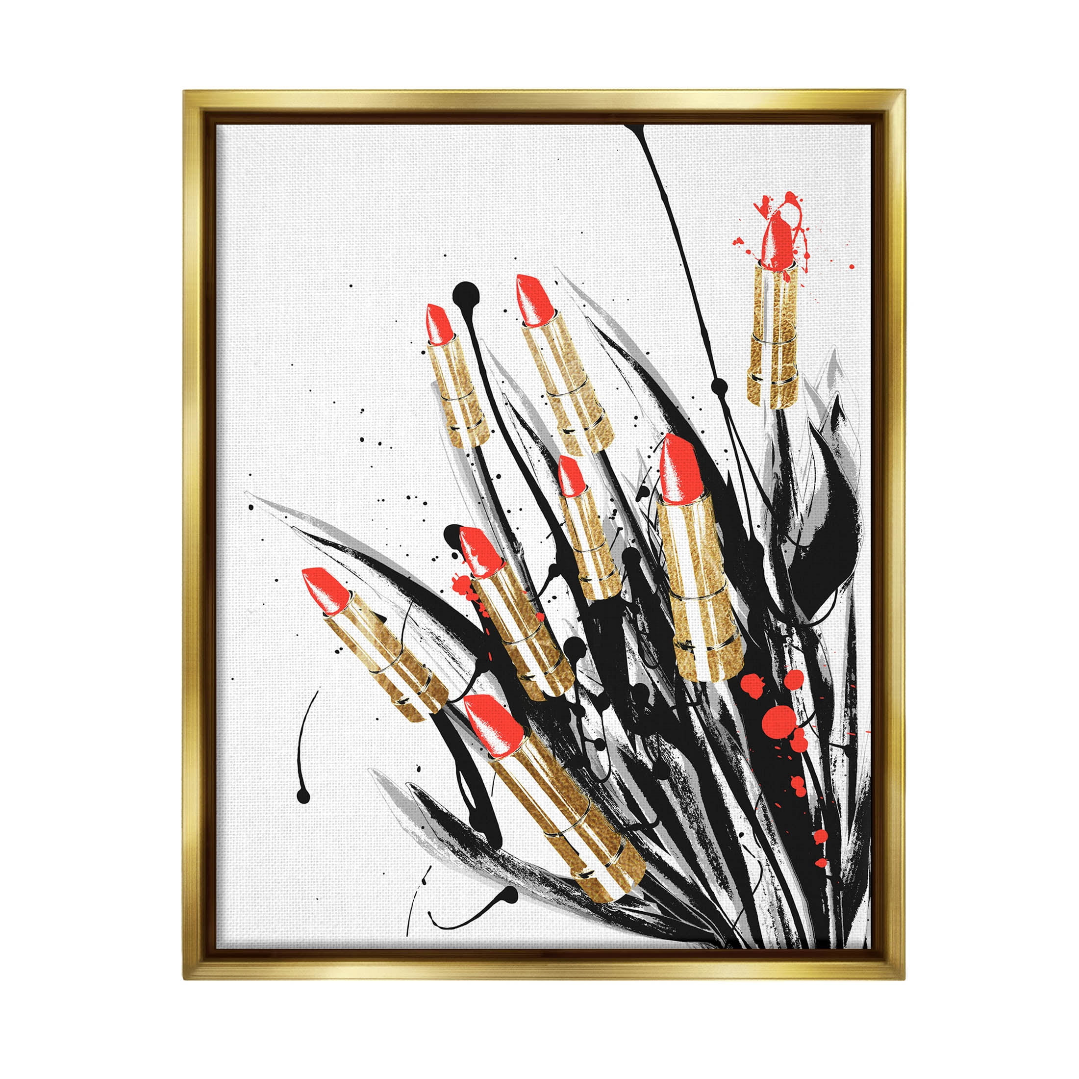 Stupell Industries Modern Lipstick Abstract Forms Graphic Art Metallic Gold Floating Framed Canvas Print Wall Art, Design by Lil' Rue