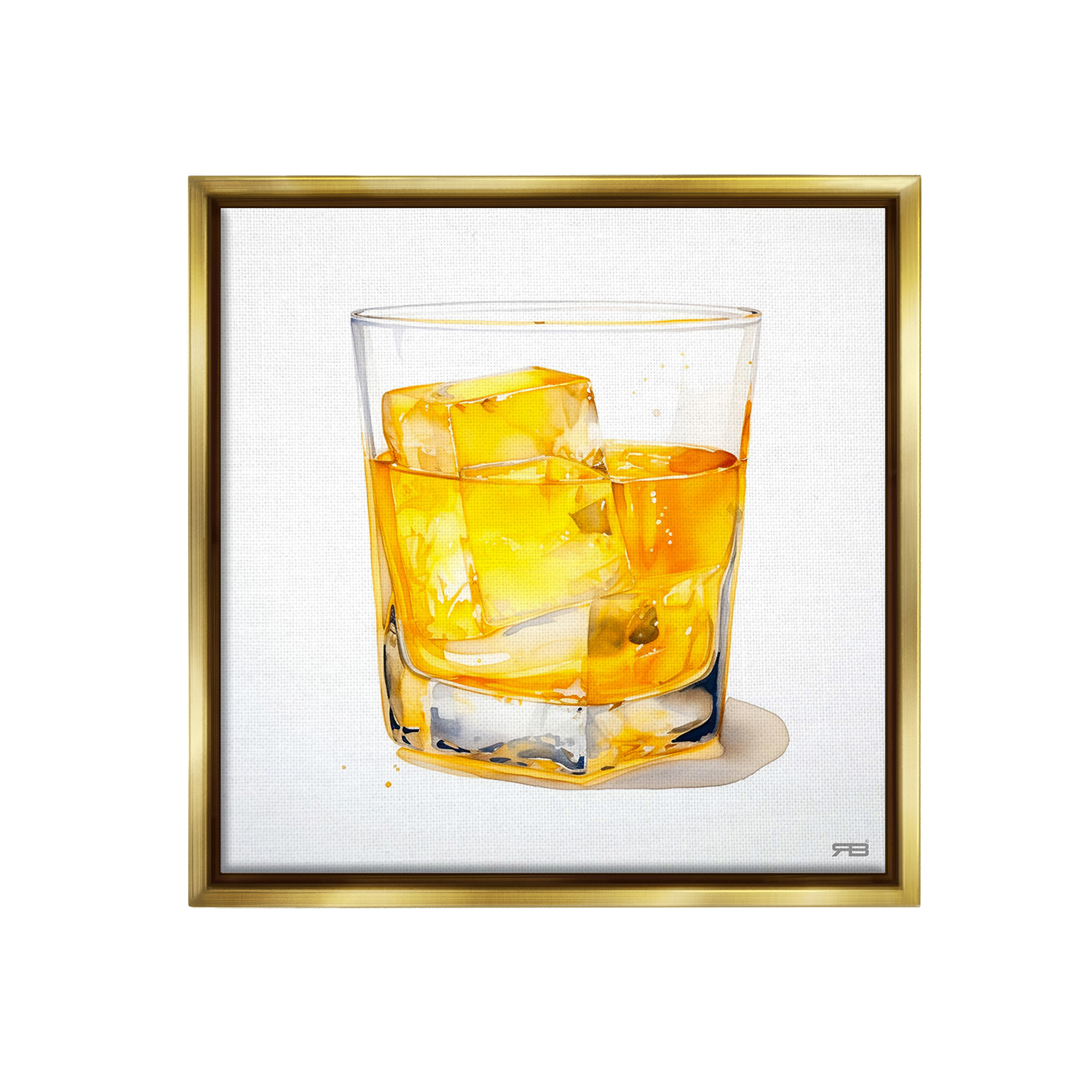 Stupell Industries Modern Liquor Glass Food & Beverage Painting Gold Floater Framed Canvas Art Print Wall Art, 25 x 25