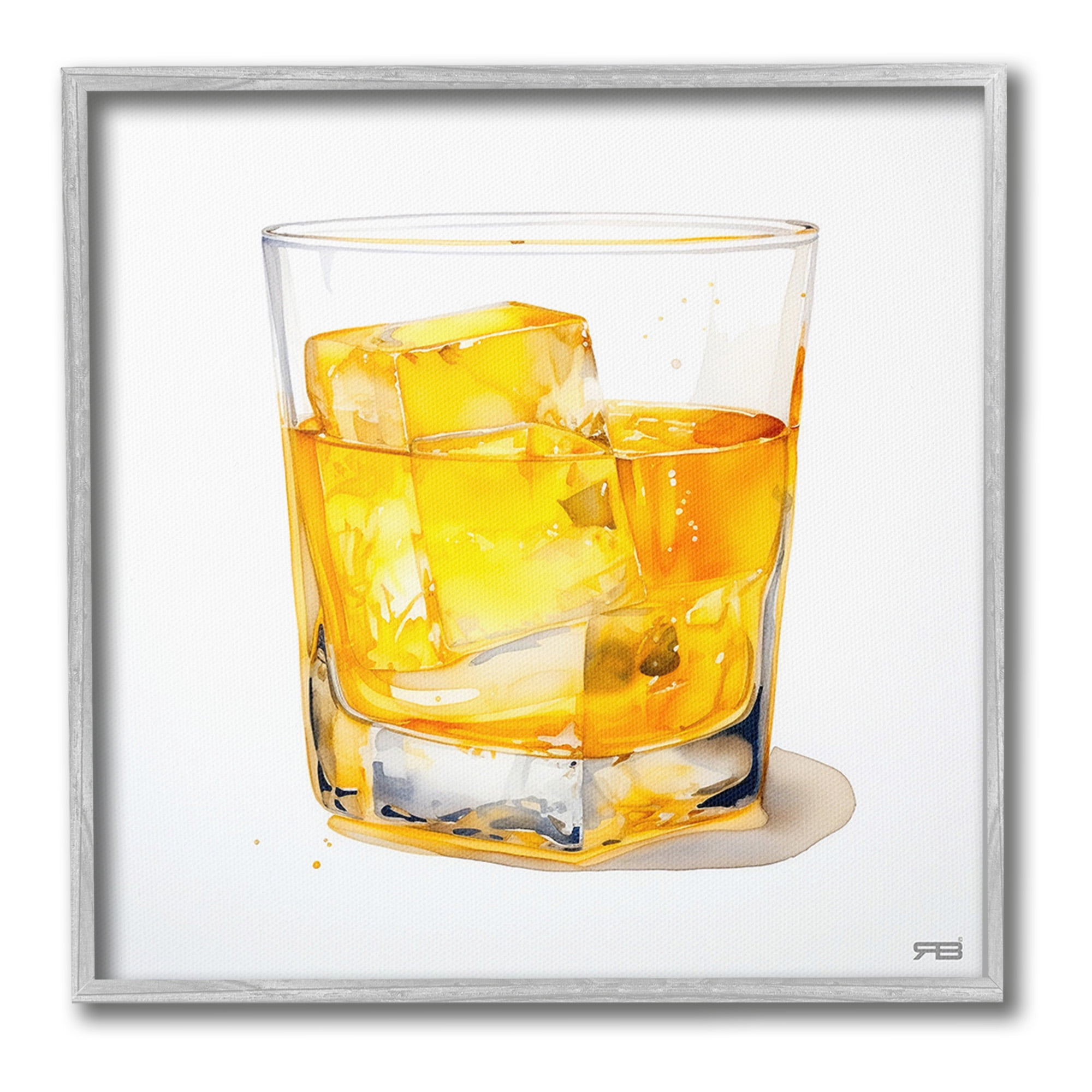 Stupell Industries Modern Liquor Glass Food & Beverage Painting Gray Framed Art Print Wall Art, 12 x 12