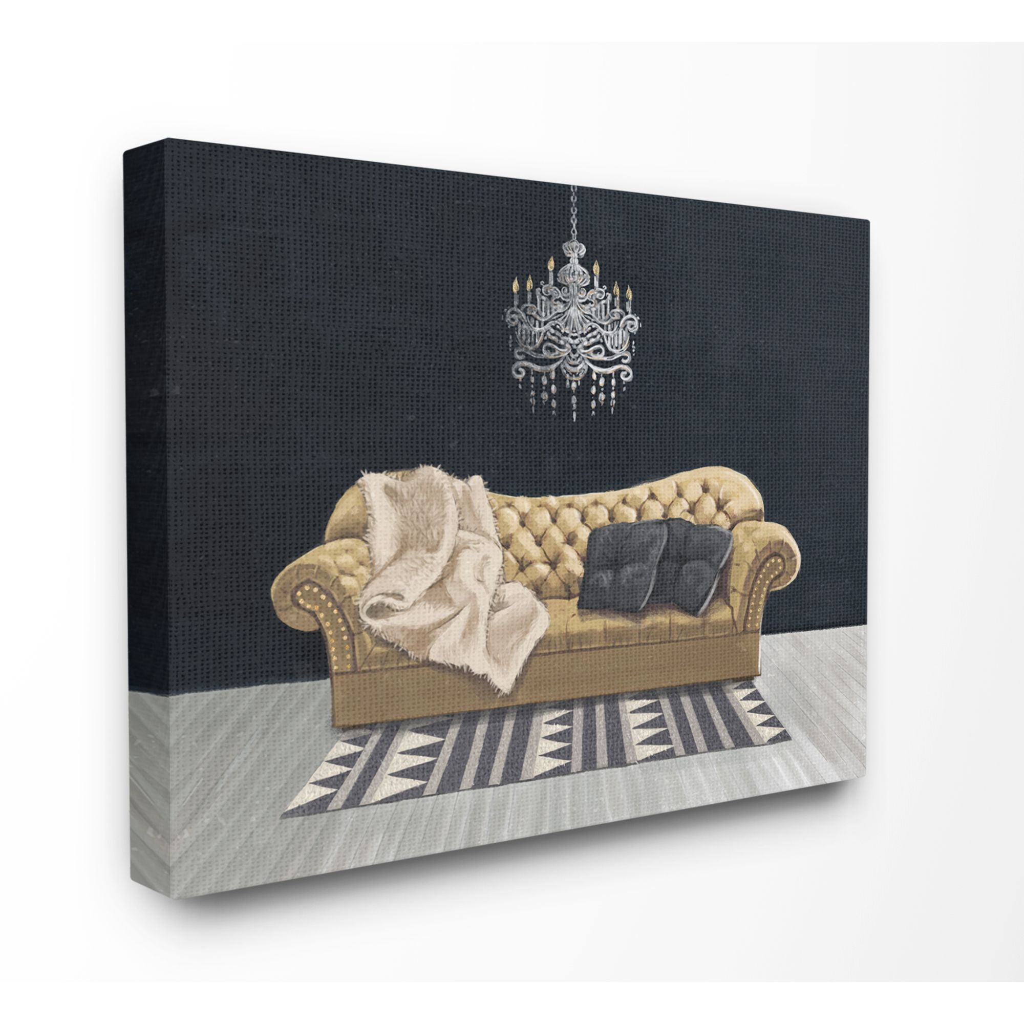 Stupell Industries Modern Living Room Interior Design Blue Gold Painting Canvas Wall Art by Ziwei Li