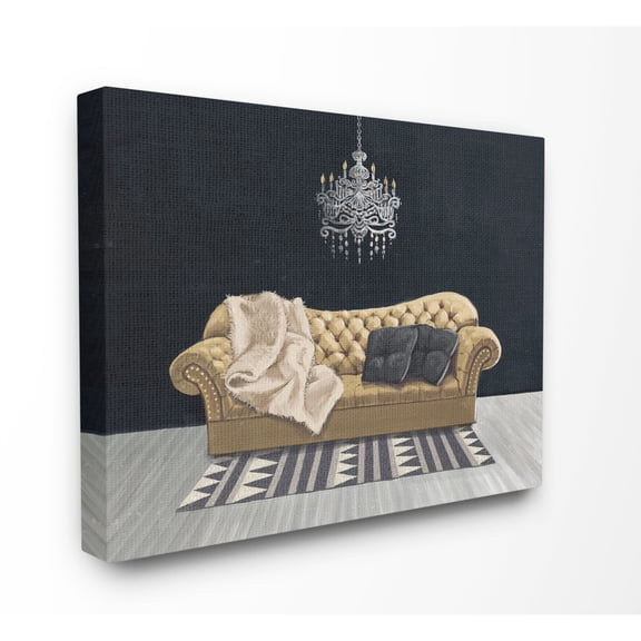 Stupell Industries Modern Living Room Interior Design Blue Gold Painting Canvas Wall Art by Ziwei Li