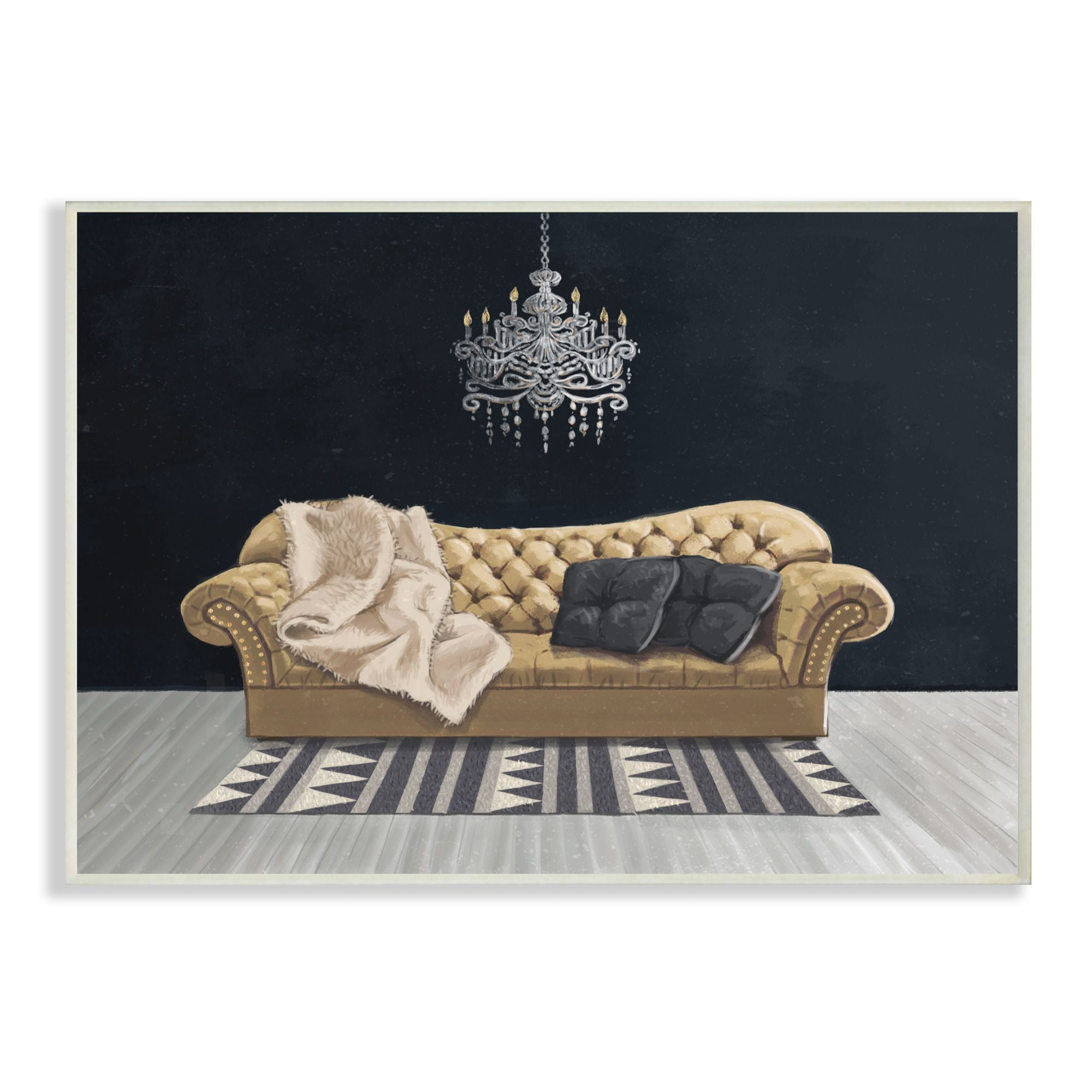 Stupell Industries Modern Living Room Interior Design Blue Gold Painting Wall Plaque by Ziwei Li