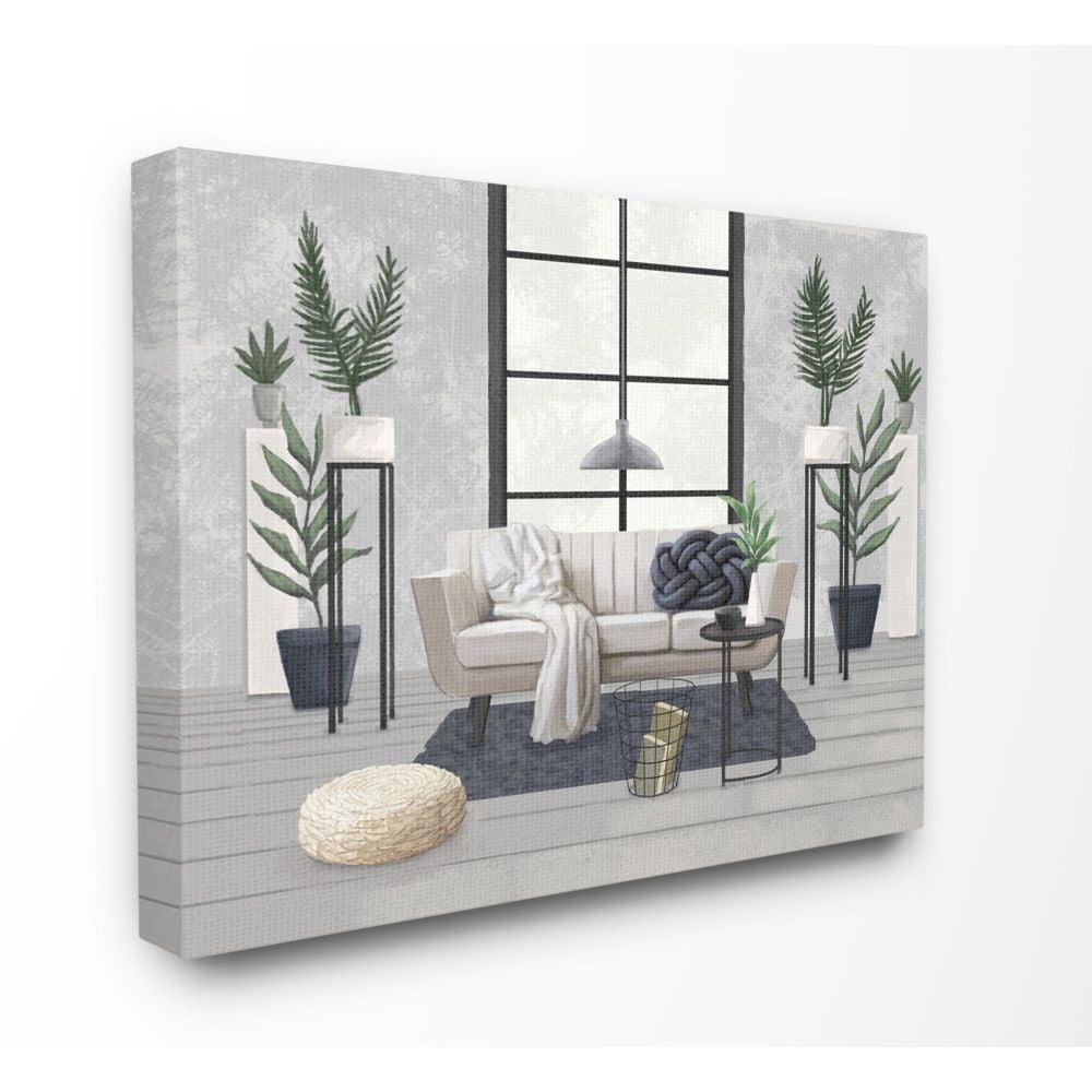 Stupell Industries Modern Living Room Interior Design Blue Gray Painting Canvas Wall Art by Ziwei Li