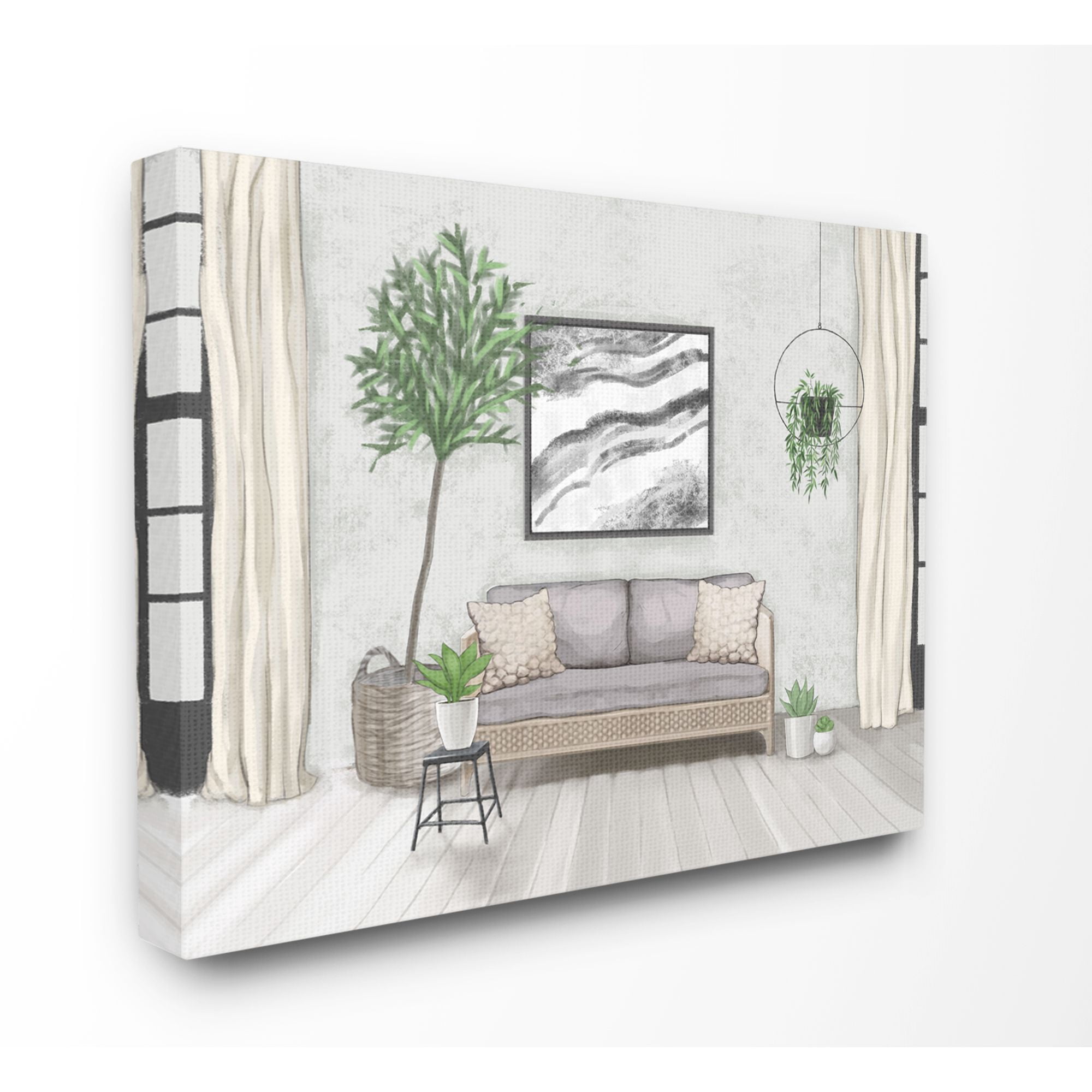 Stupell Industries Modern Living Room Interior Design Green Gray Painting Canvas Wall Art by Ziwei Li