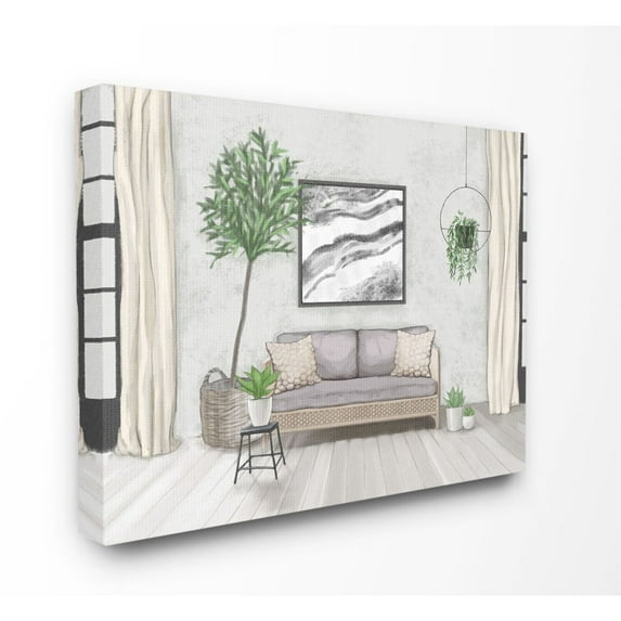 Stupell Industries Modern Living Room Interior Design Green Gray Painting Canvas Wall Art by Ziwei Li