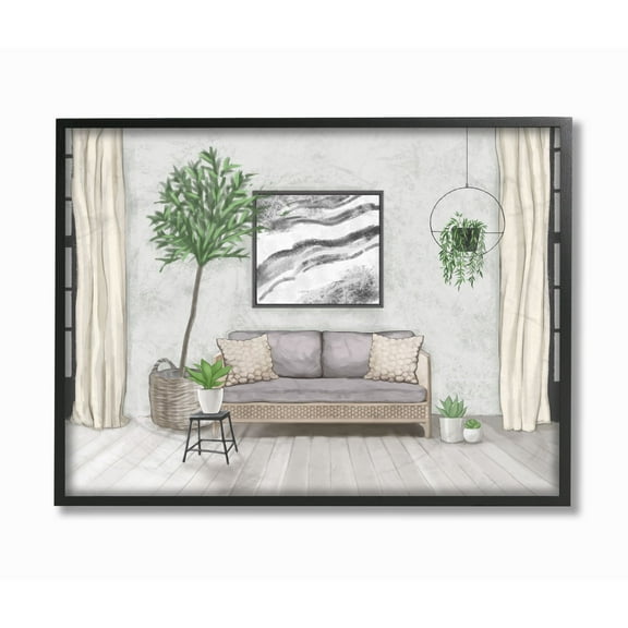 Stupell Industries Modern Living Room Interior Design Green Gray Painting Framed Wall Art by Ziwei Li