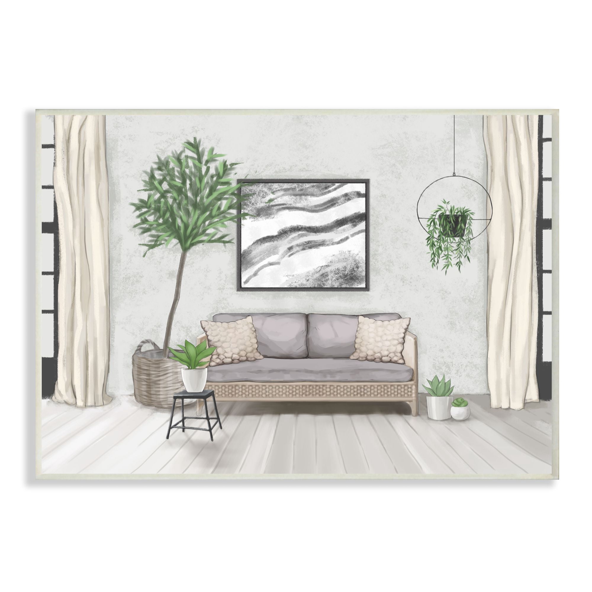 Stupell Industries Modern Living Room Interior Design Green Gray Painting Wall Plaque by Ziwei Li