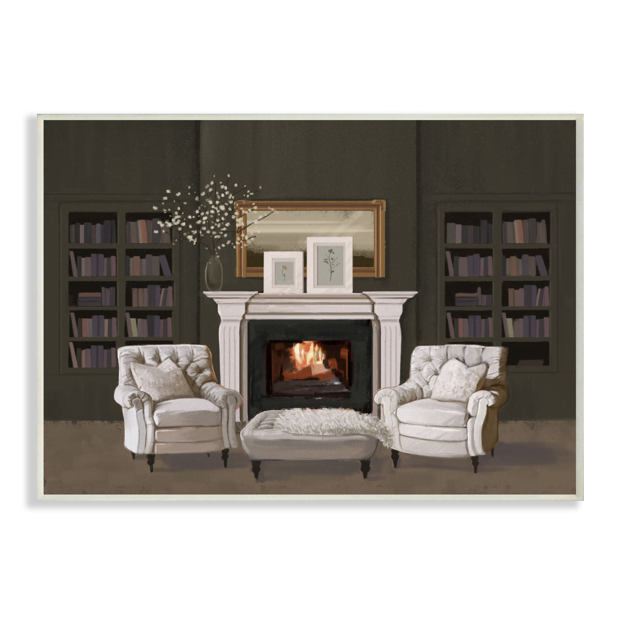 Stupell Industries Modern Living Room Interior Design White Green Painting Wall Plaque by Ziwei Li
